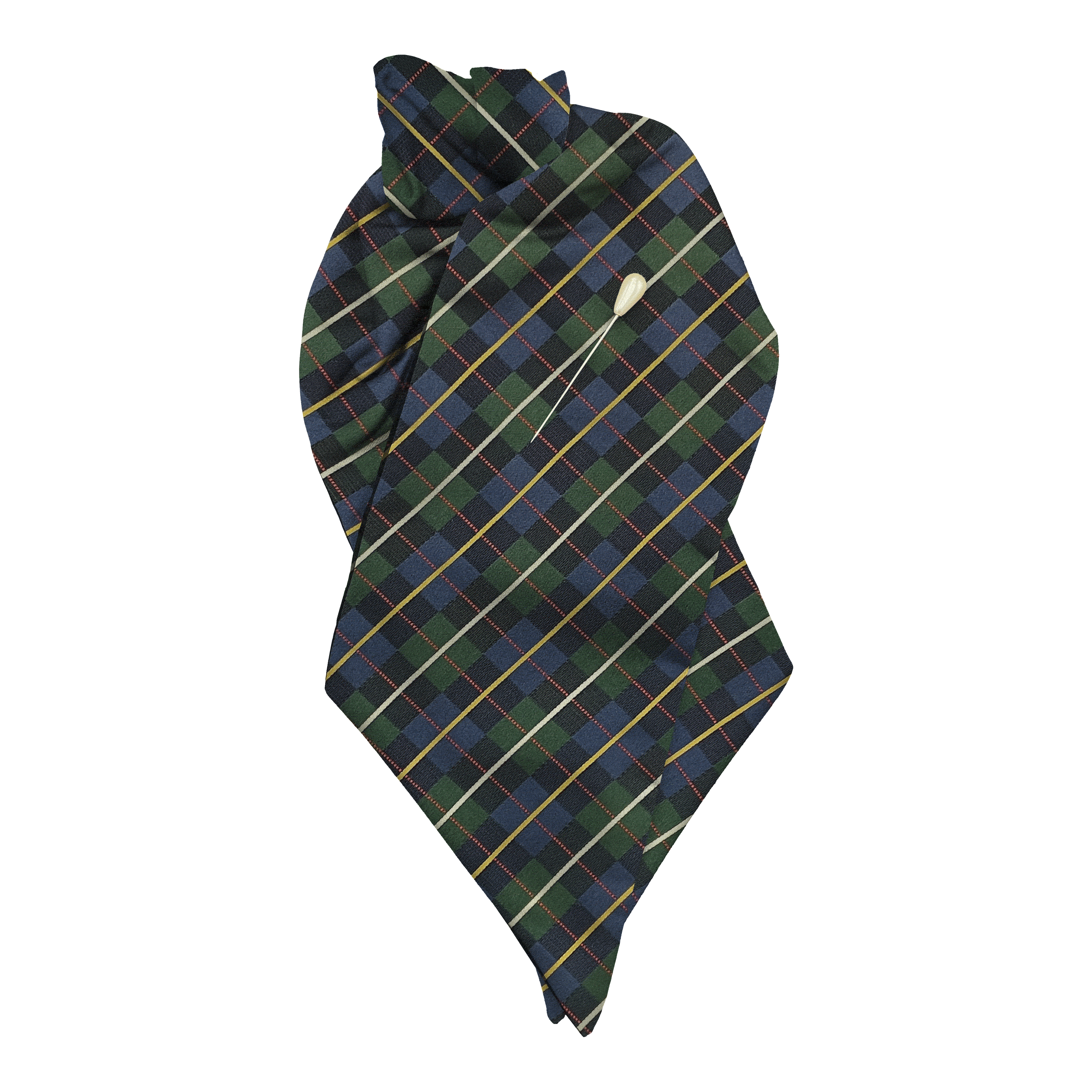 [PL-N-70-7288] Plastron aus Seide, Stoff: geometrisch gemustert in dunkelblau und grün (7288) (mit Nadel)