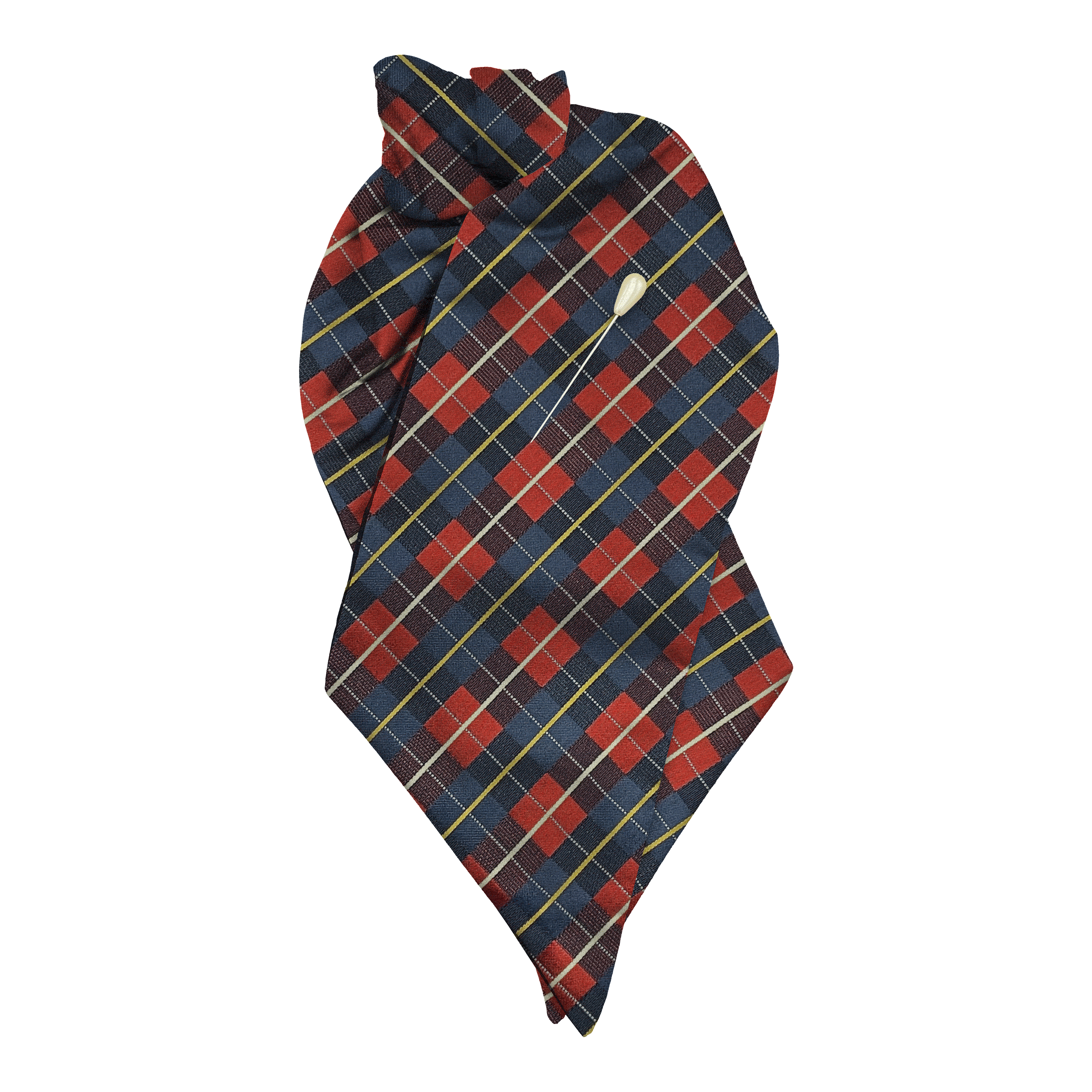 [PL-N-70-7289] Plastron aus Seide, Stoff: geometrisch gemustert in dunkelblau und rot (7289) (mit Nadel)