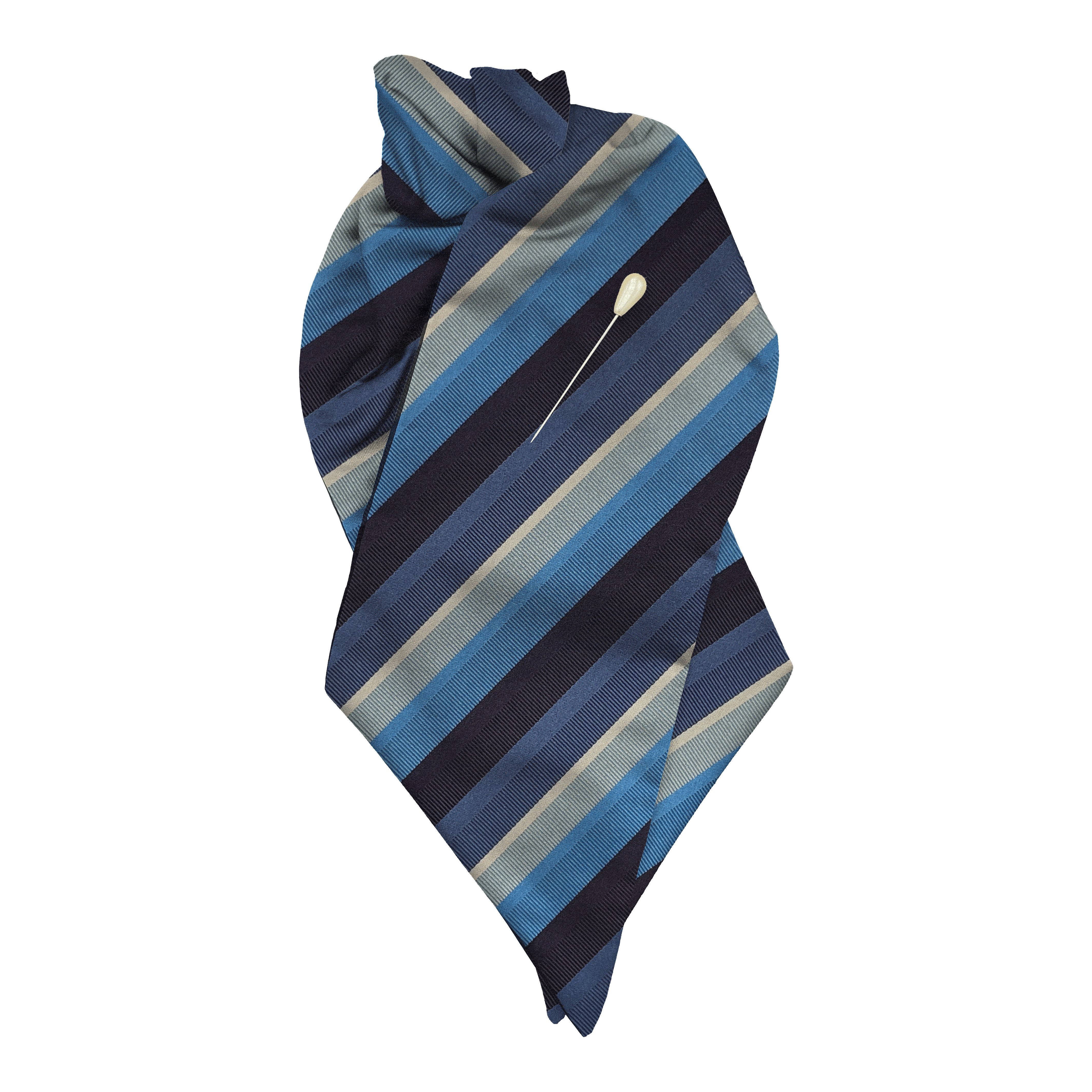 [PL-N-70-7998] Plastron aus Seide, Stoff: gestreift in Blaustufen (7998) (mit Nadel)