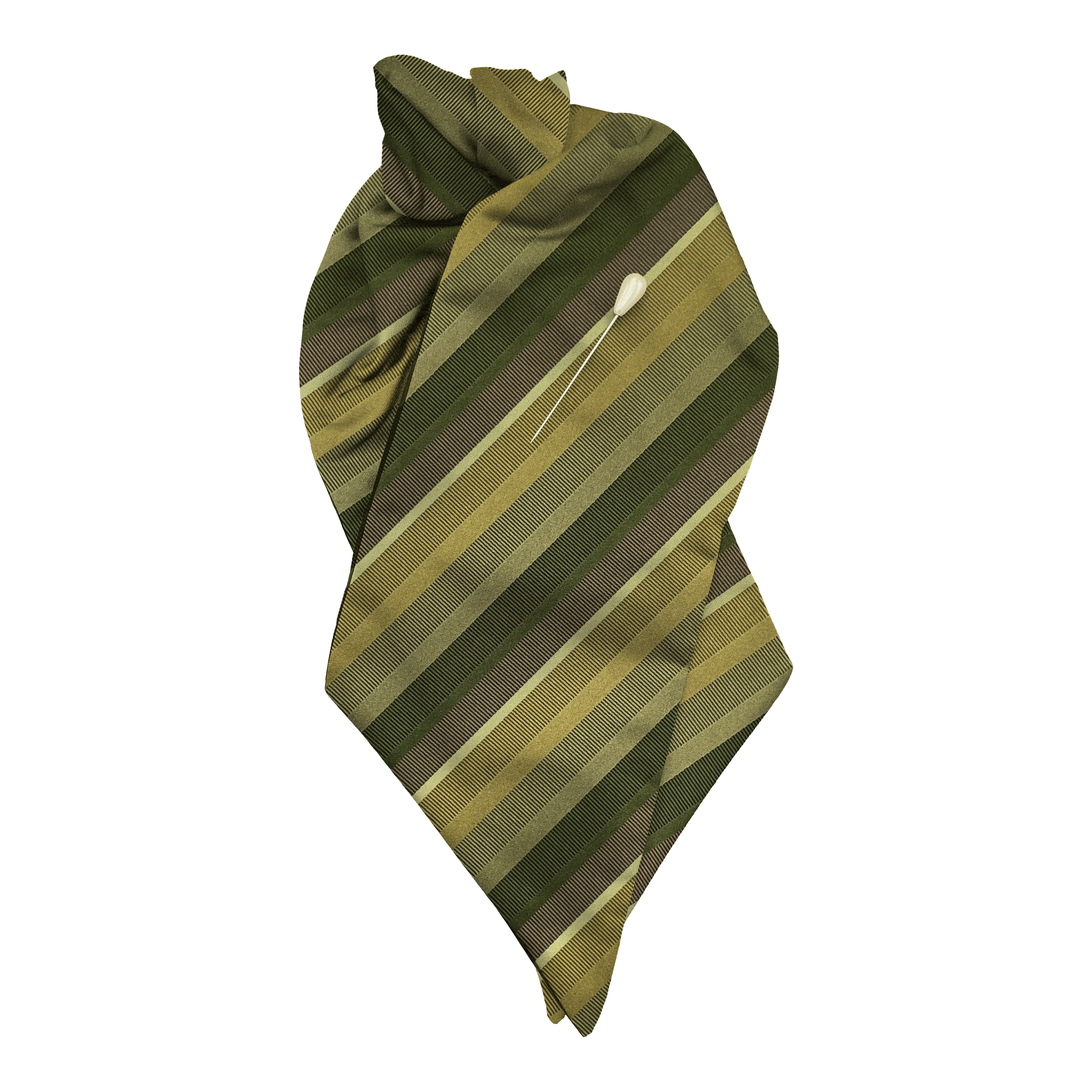 [PL-N-70-7996] Plastron aus Seide, Stoff: gestreift in Grünstufen (7996) (mit Nadel)