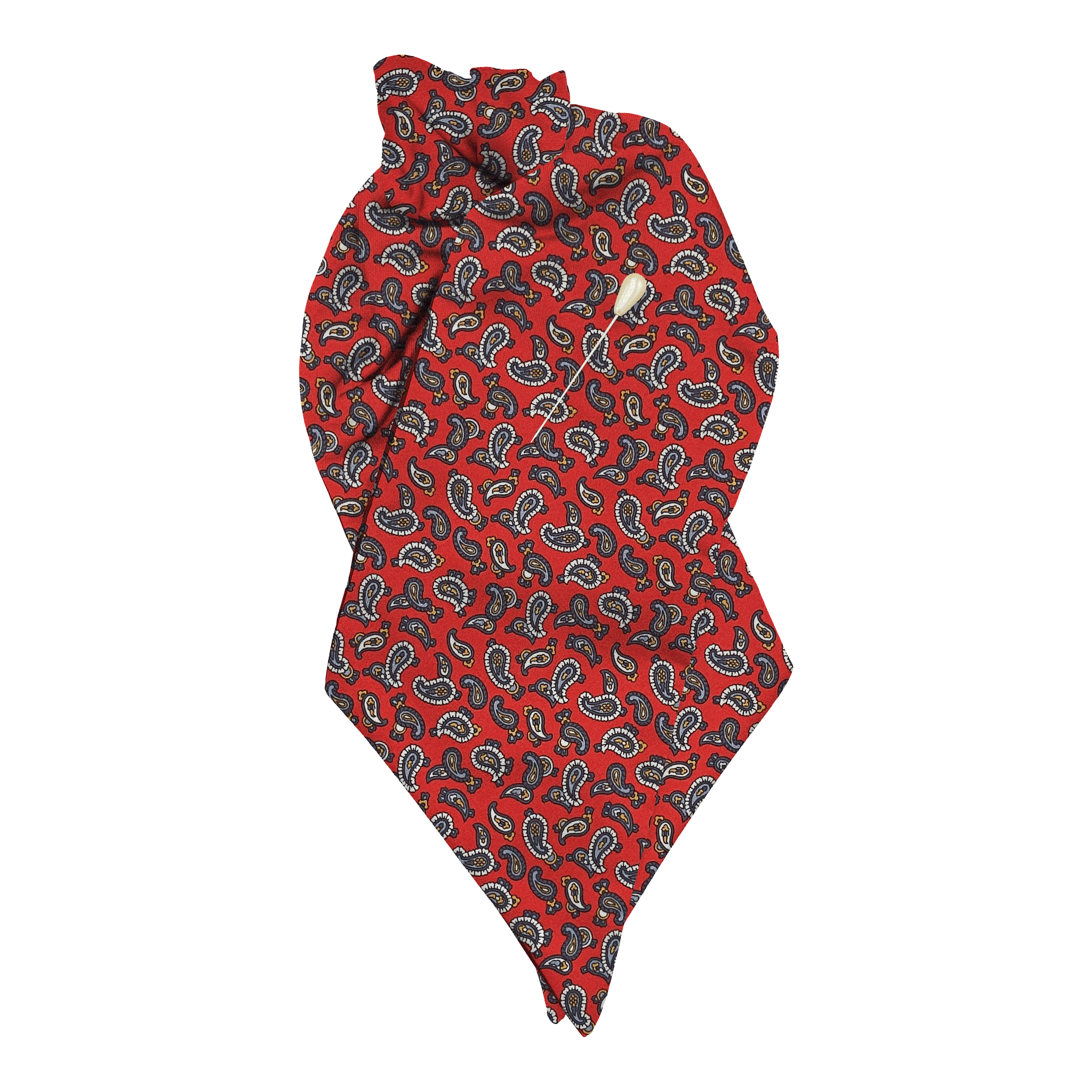 Plastron aus Seide, Stoff: grau-blaues Paisley auf rot (6483)