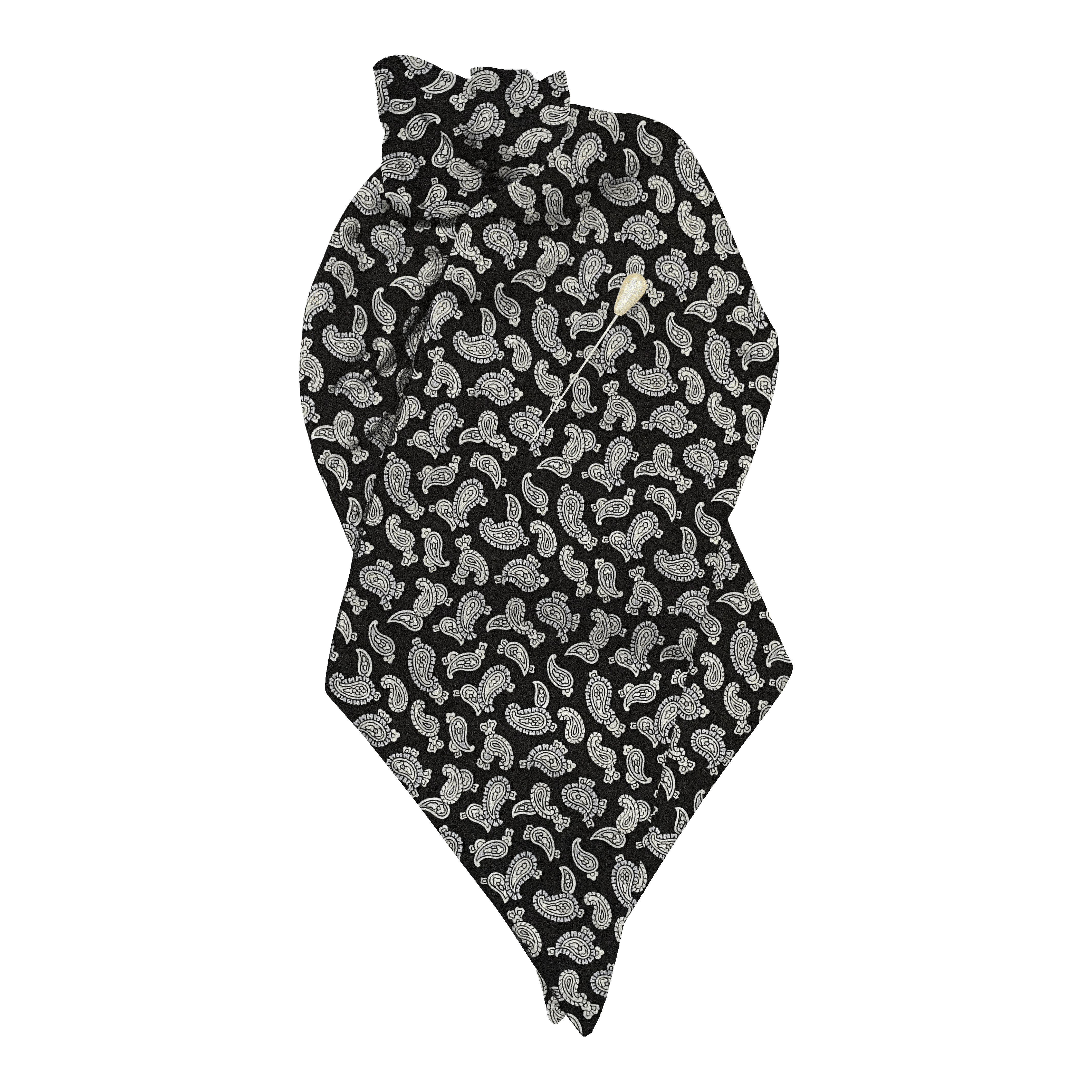 Plastron aus Seide, Stoff: graues Paisley auf schwarz (6481)