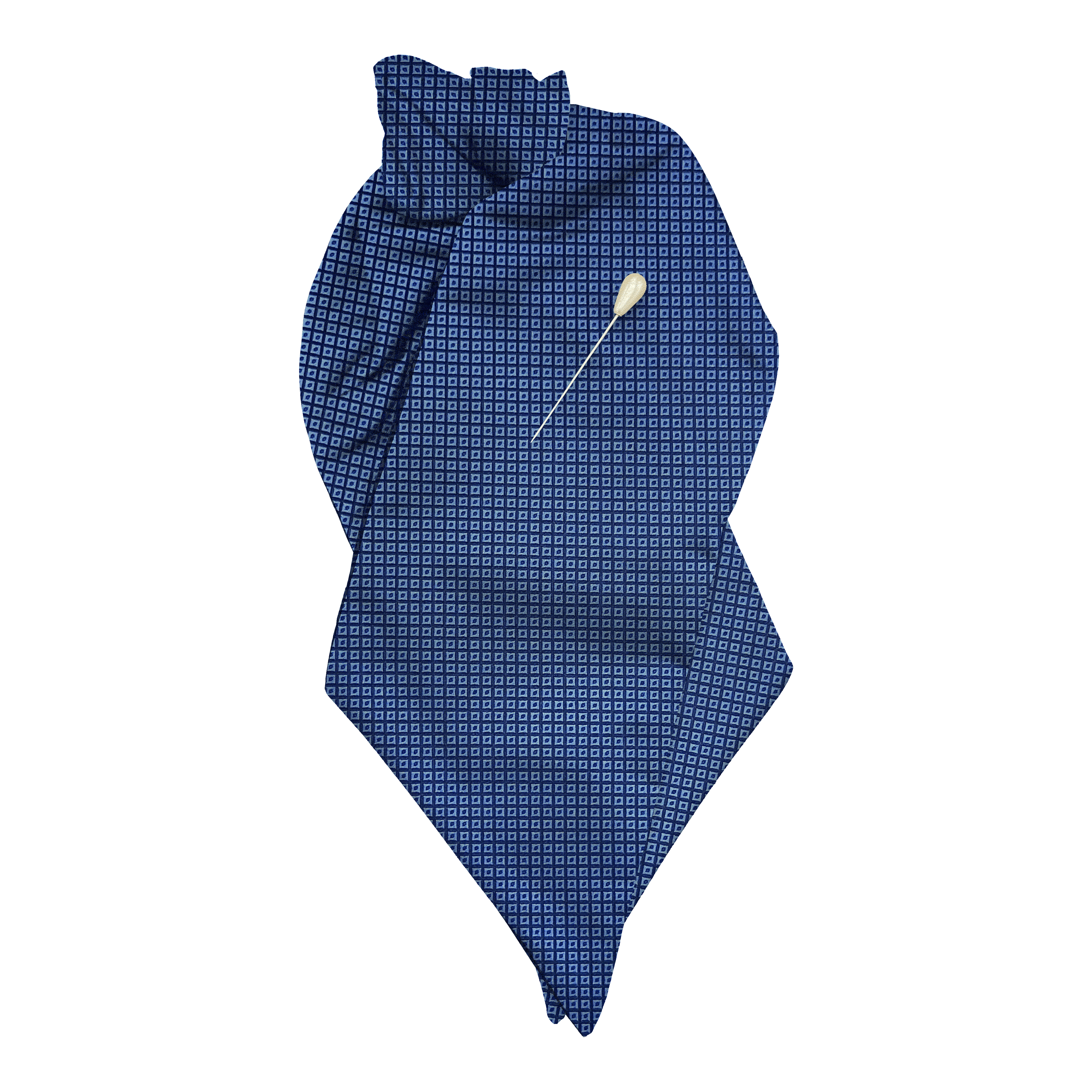 [PL-N-70-7048] Plastron aus Seide, Stoff: kleine blaue Quadrate auf dunkelblau (7048) (mit Nadel)