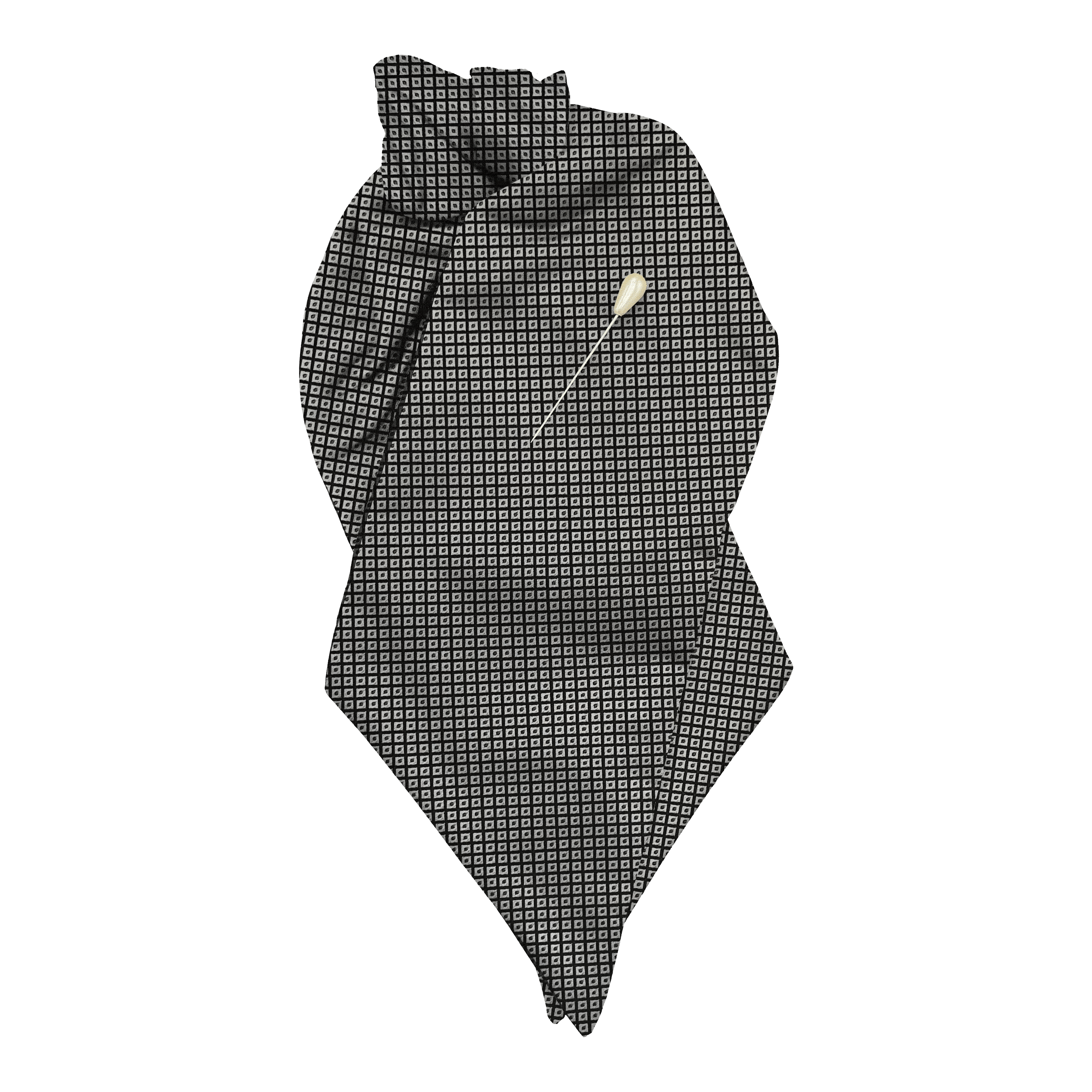 [PL-N-70-7050] Plastron aus Seide, Stoff: kleine graue Quadrate auf schwarz (7050) (mit Nadel)