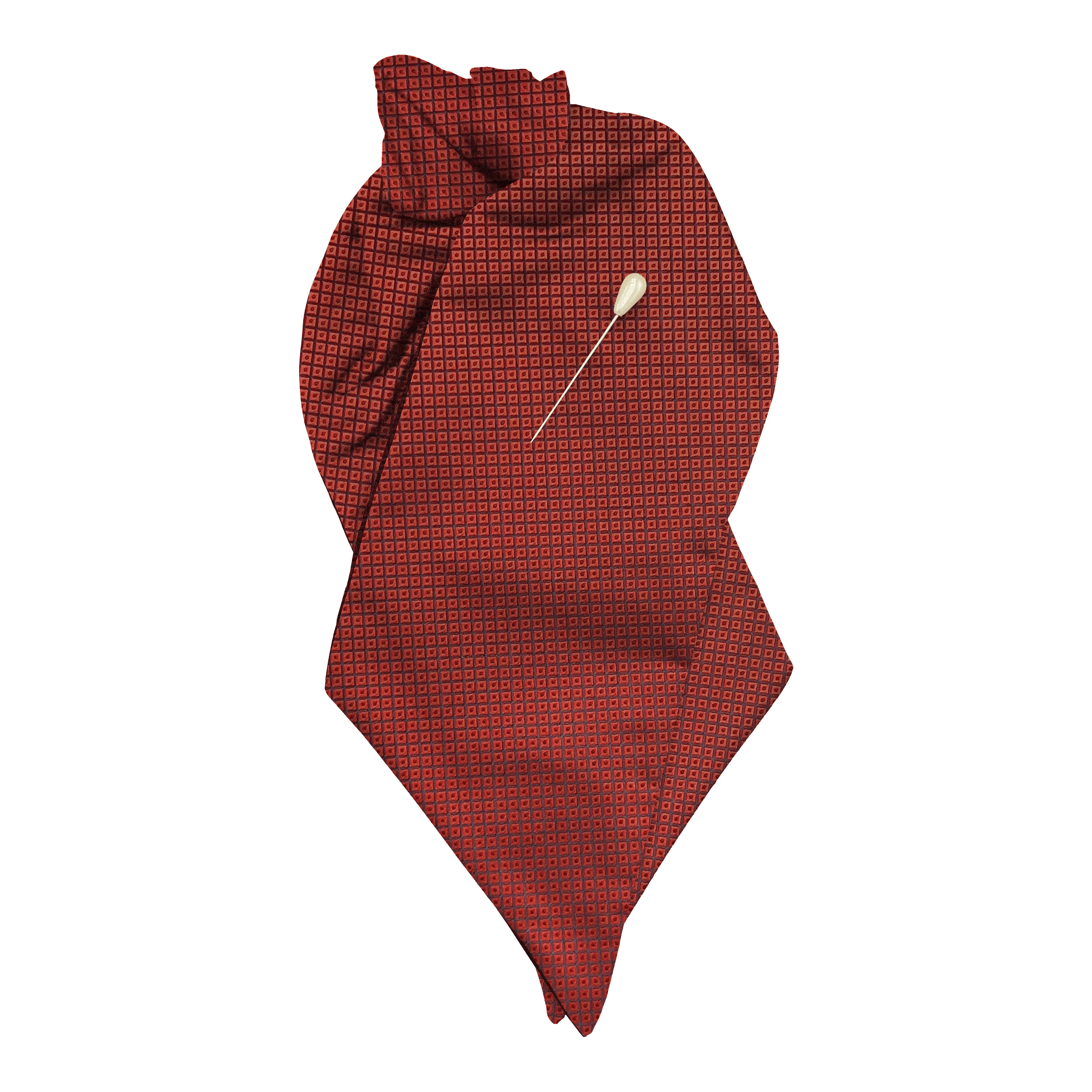 Plastron aus Seide, Stoff: kleine rote Quadrate auf dunkelblau (7049)