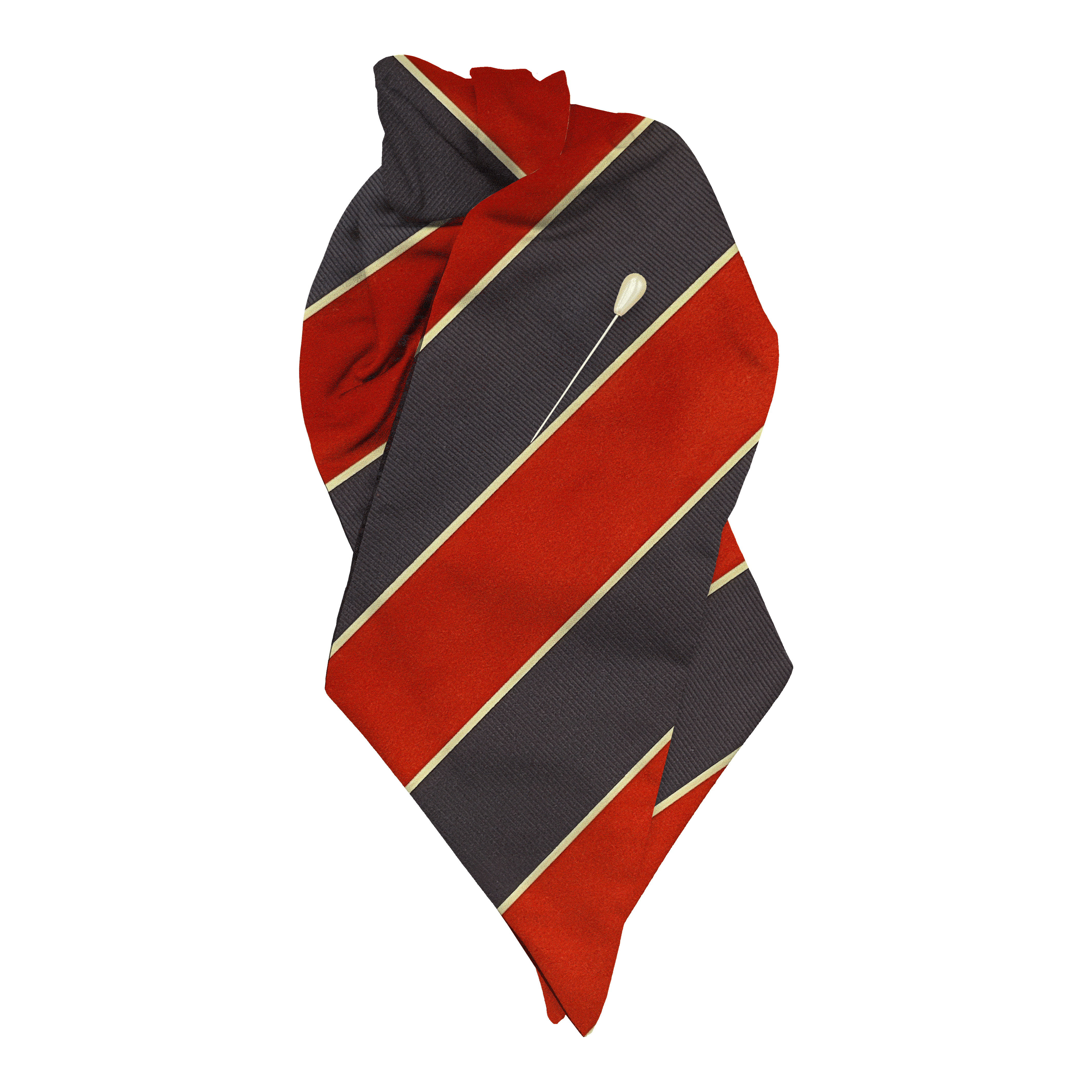 [PL-N-70-7152] Plastron aus Seide, Stoff: rot und blau breit gestreift (7152) (mit Nadel)