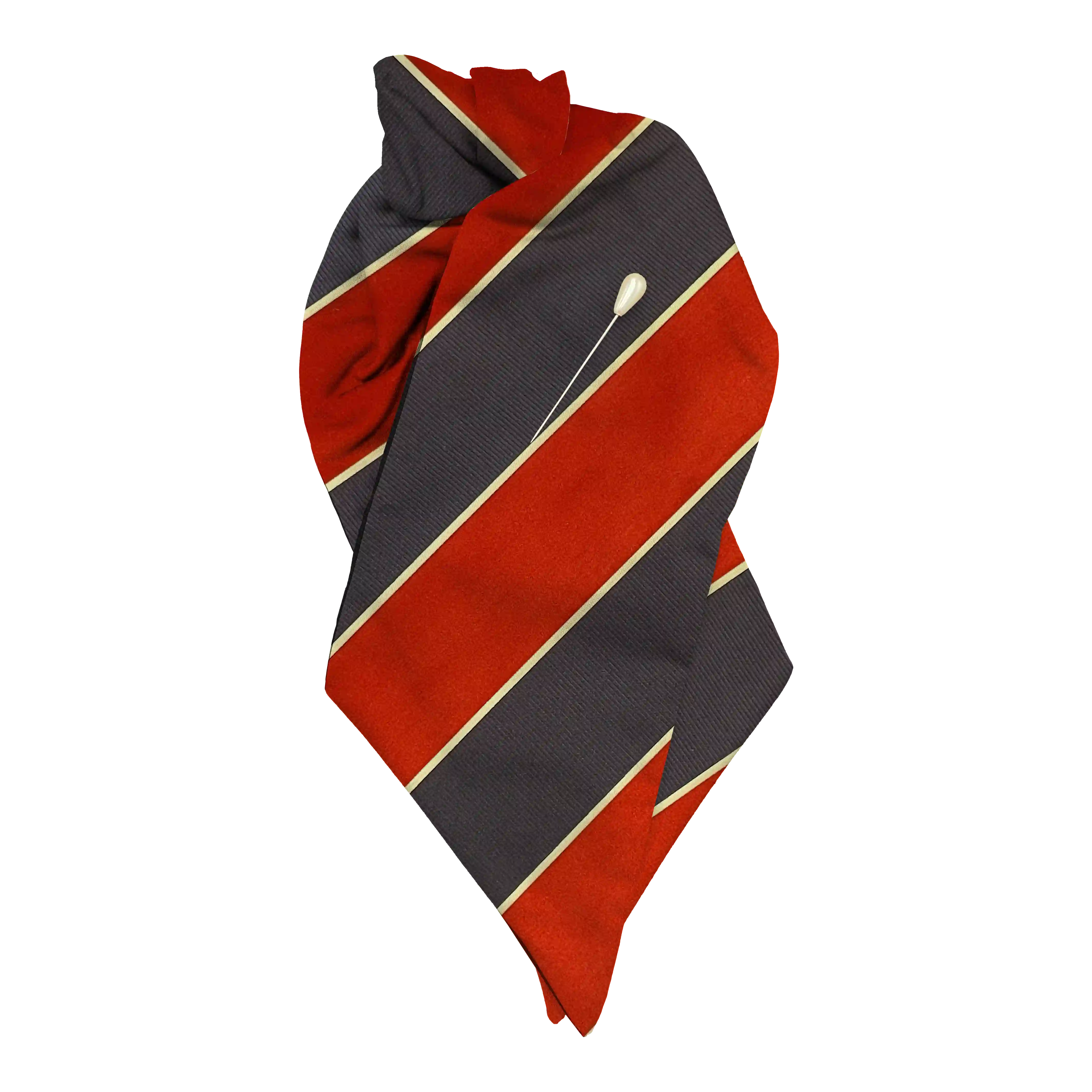 [PL-N-70-7152] Plastron aus Seide, Stoff: rot und blau breit gestreift (7152) (mit Nadel)