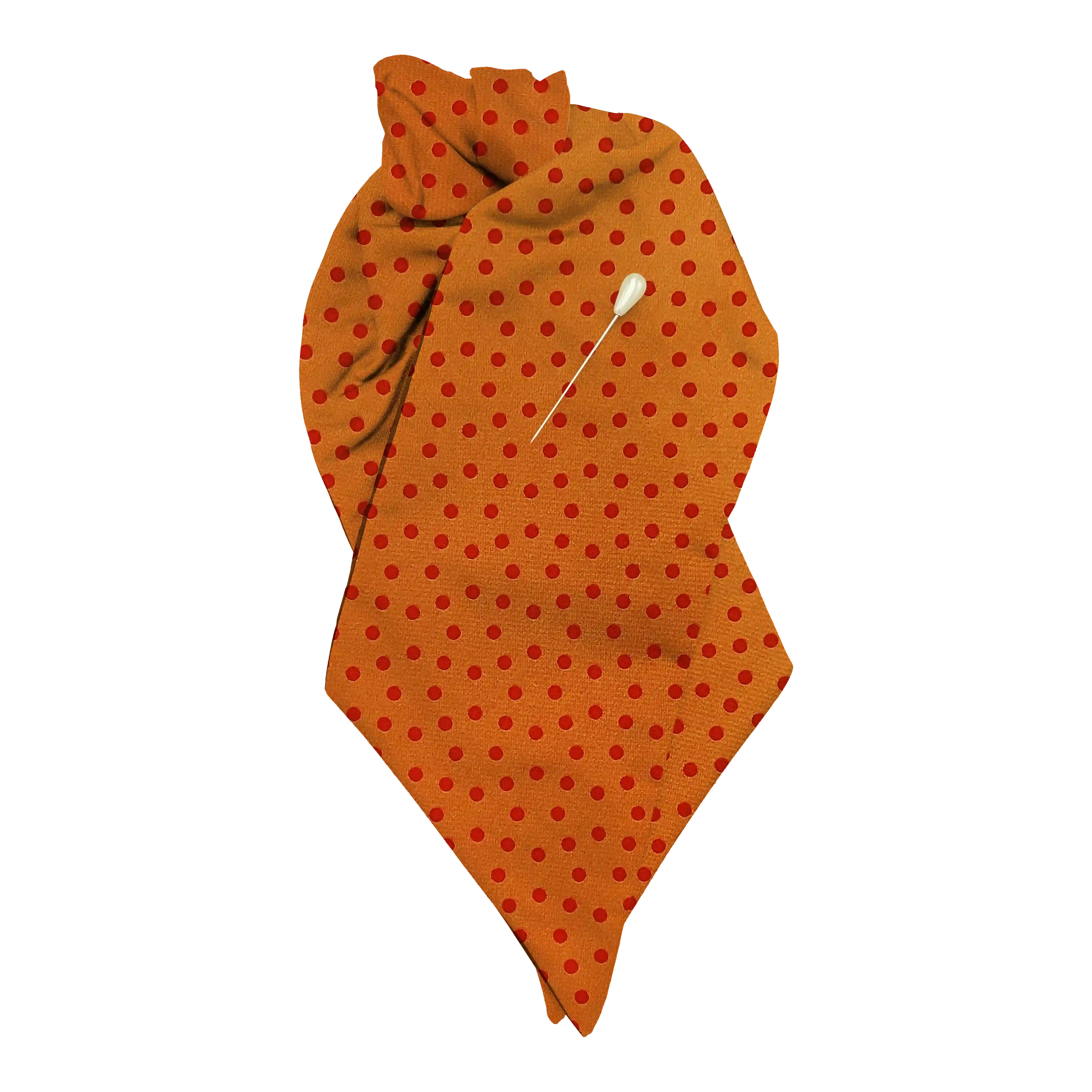 [PL-N-70-7168b] Plastron aus Seide, Stoff: rot wirr gepunktet auf hellorgange (7168b) (mit Nadel)