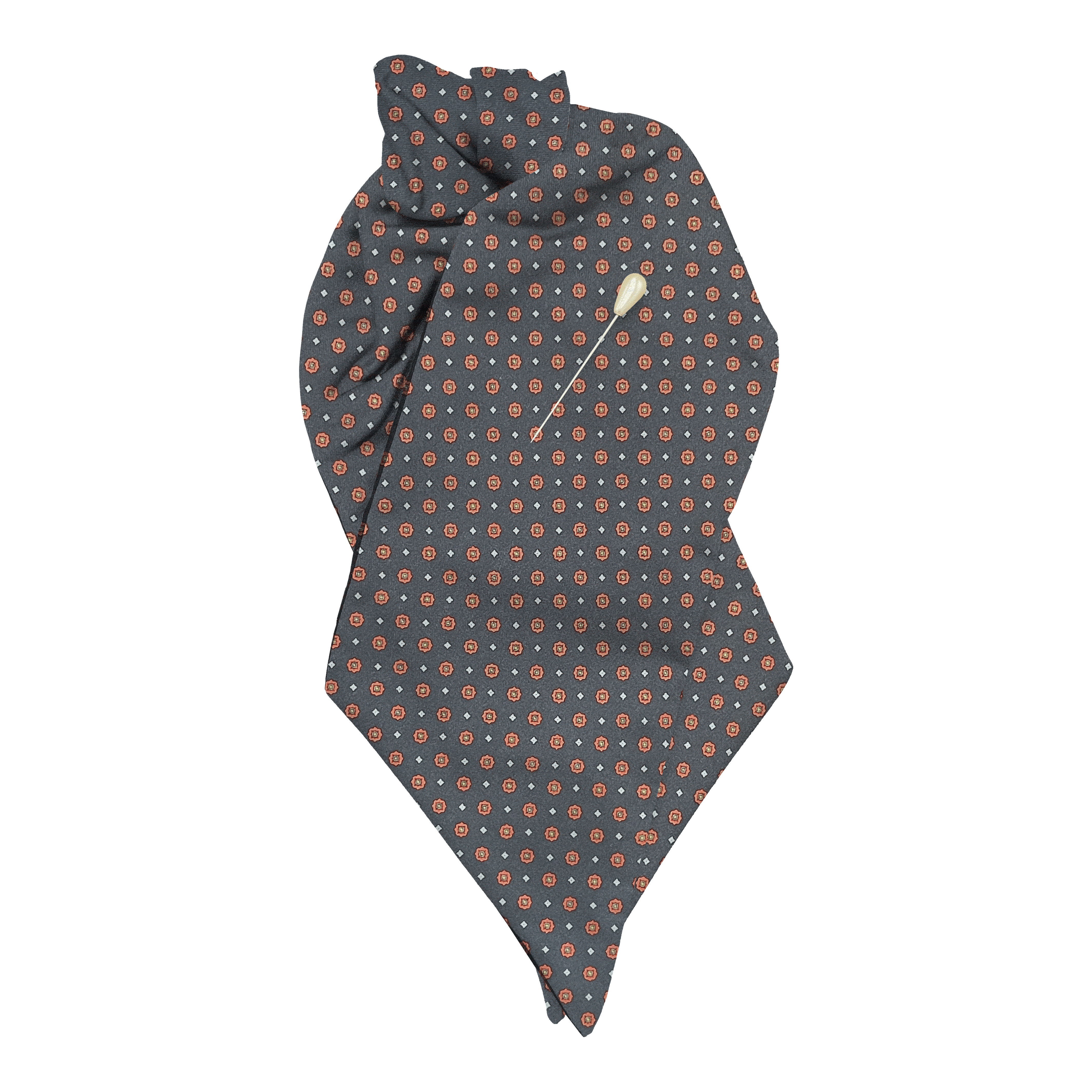 [PL-N-60-6841] Plastron aus Seide, Stoff: rote Blümchen auf dunkelblau (6841) (mit Nadel)