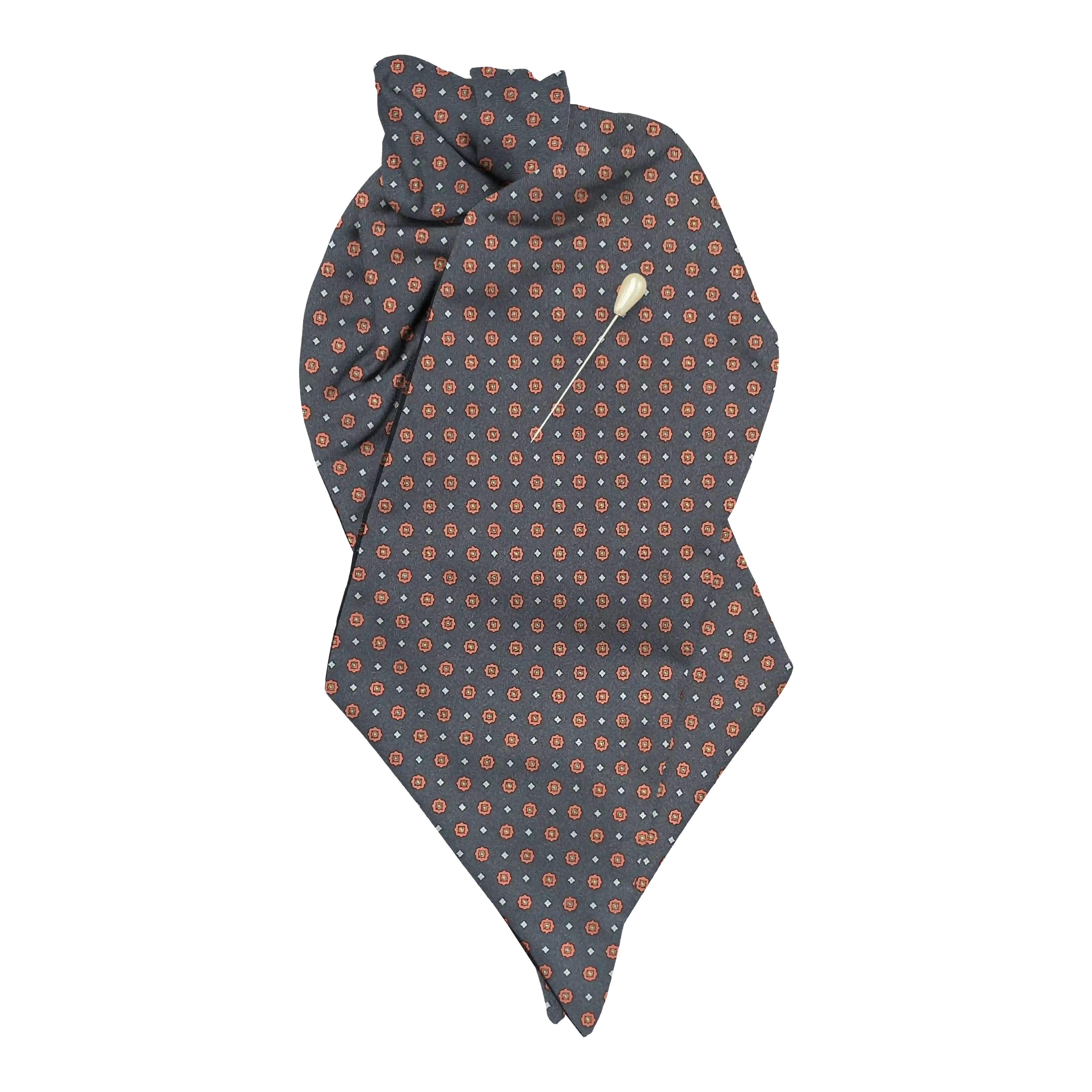 [PL-N-60-6841] plastron from silk, fabric: little red flowers on dark blue (6841) (with pin)
