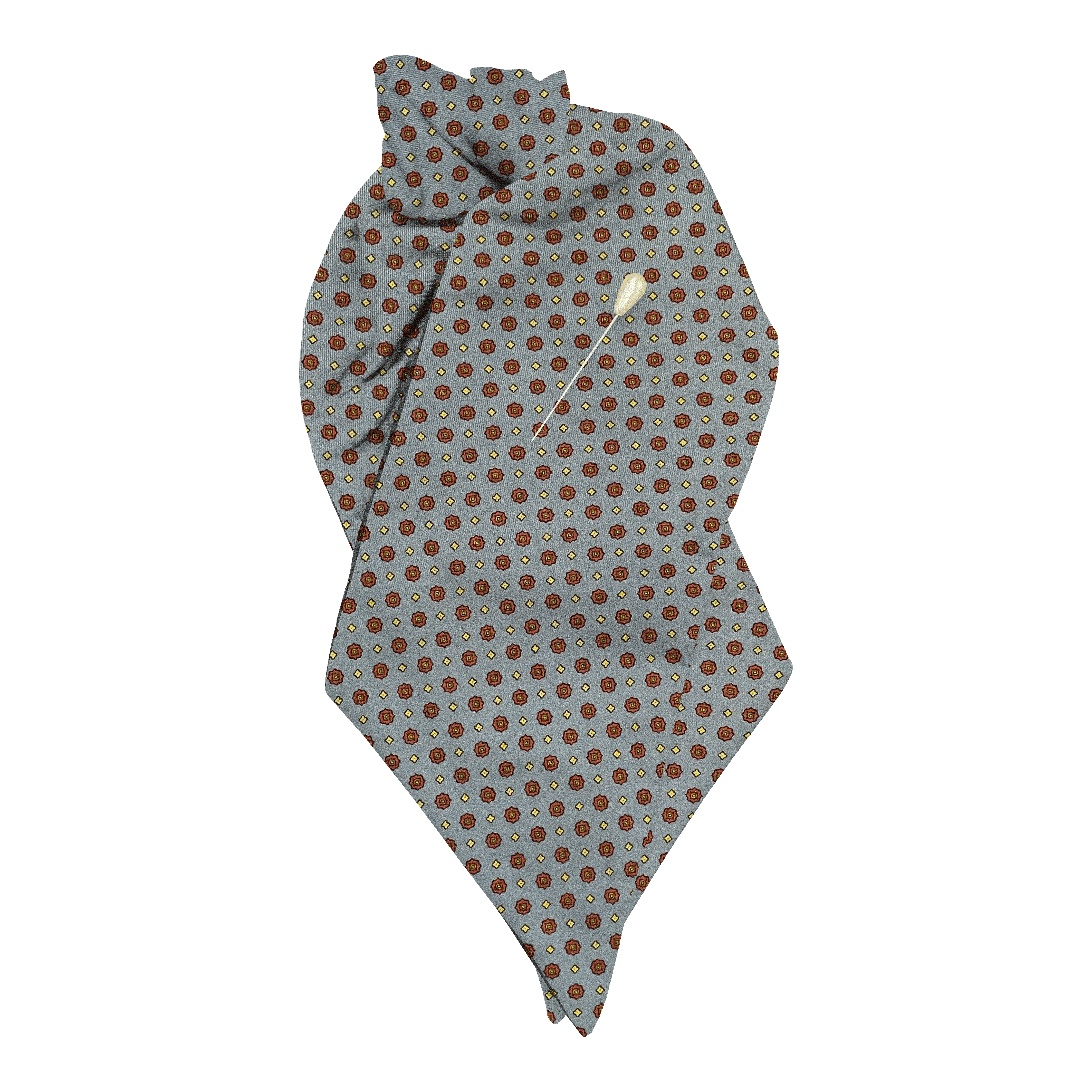 [PL-N-60-6840] Plastron aus Seide, Stoff: rote Blümchen auf himmelblau (6840) (mit Nadel)