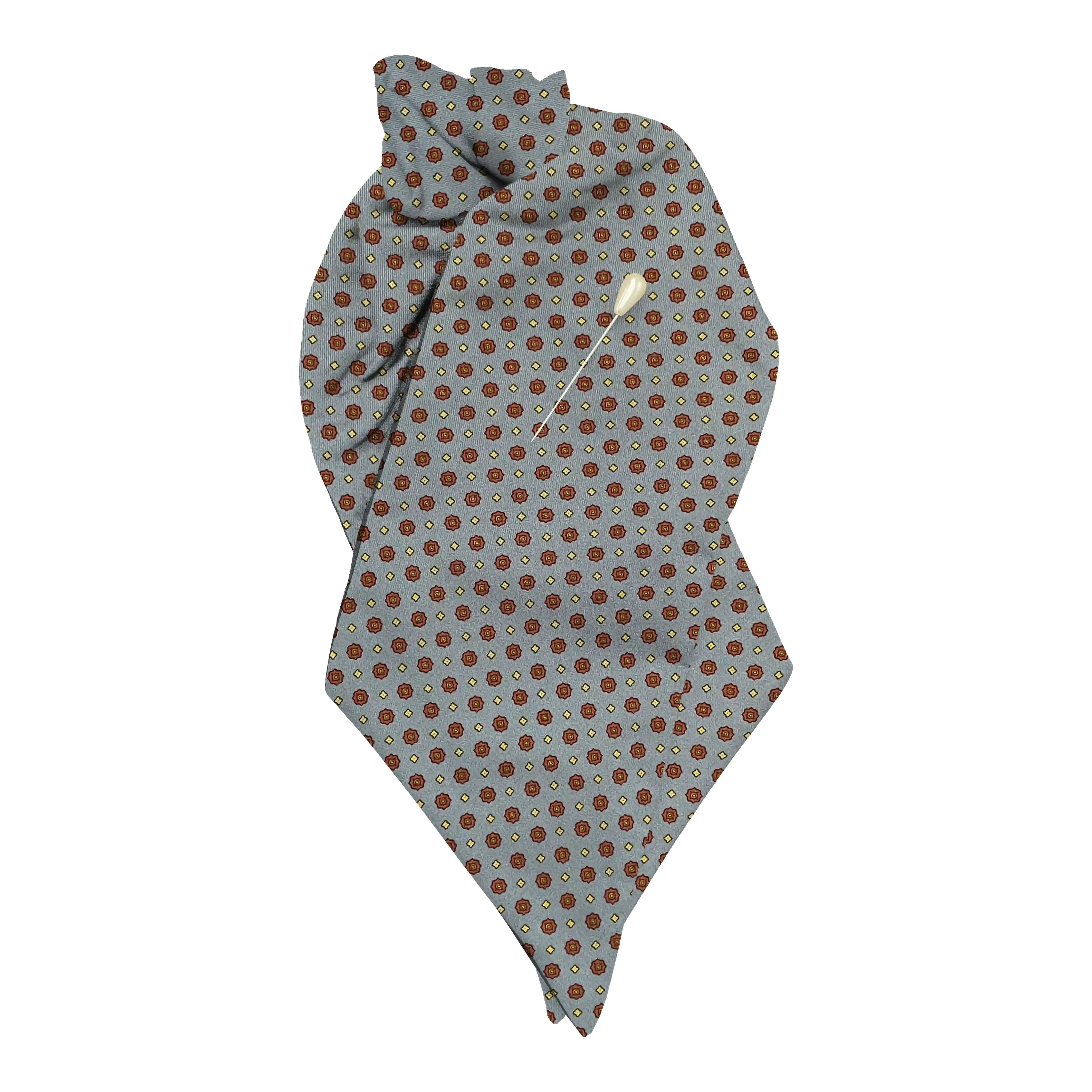 [PL-N-60-6840] Plastron aus Seide, Stoff: rote Blümchen auf himmelblau (6840) (mit Nadel)