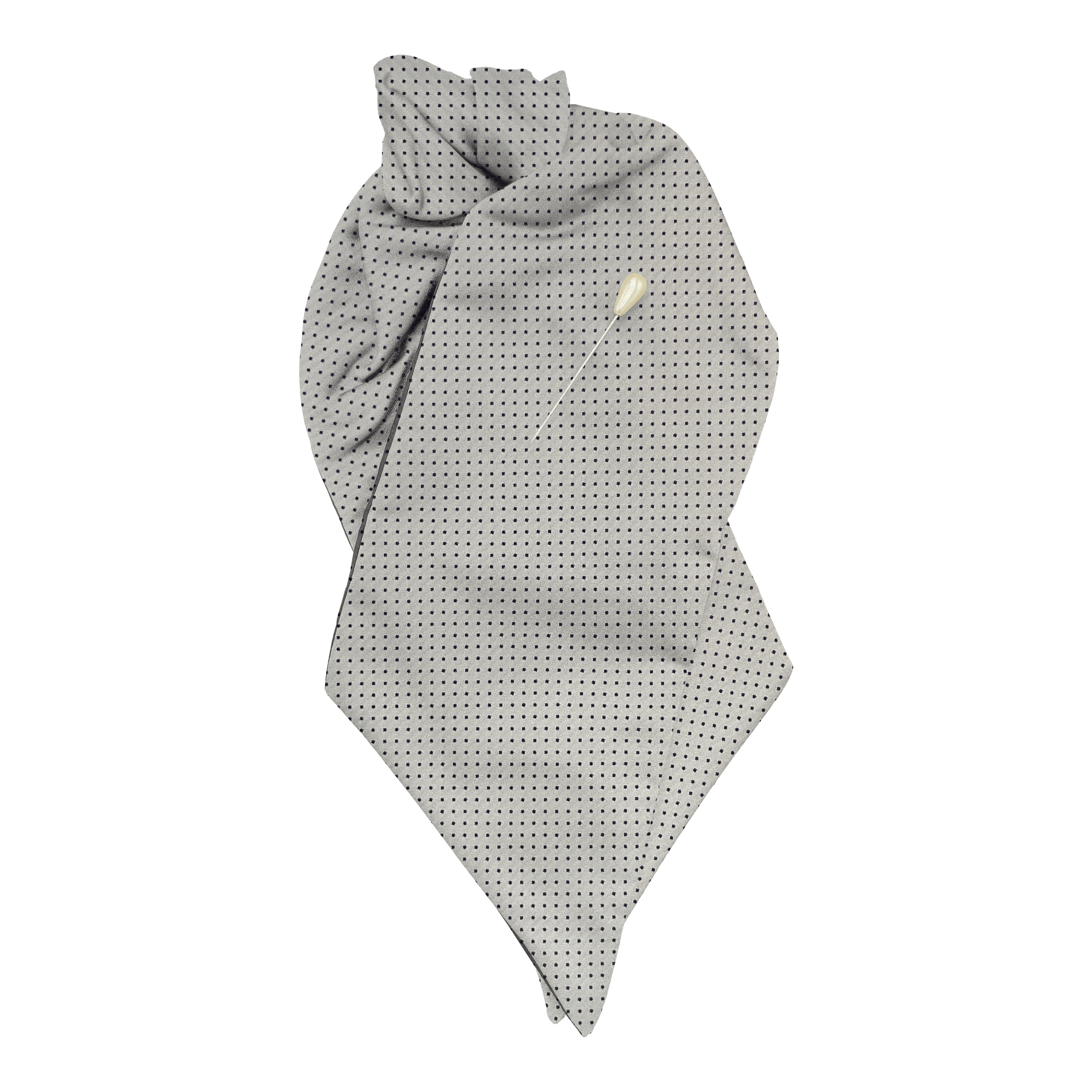 [PL-N-70-7931] Plastron aus Seide, Stoff: schwarz gepunktet auf silber (7931) (mit Nadel)