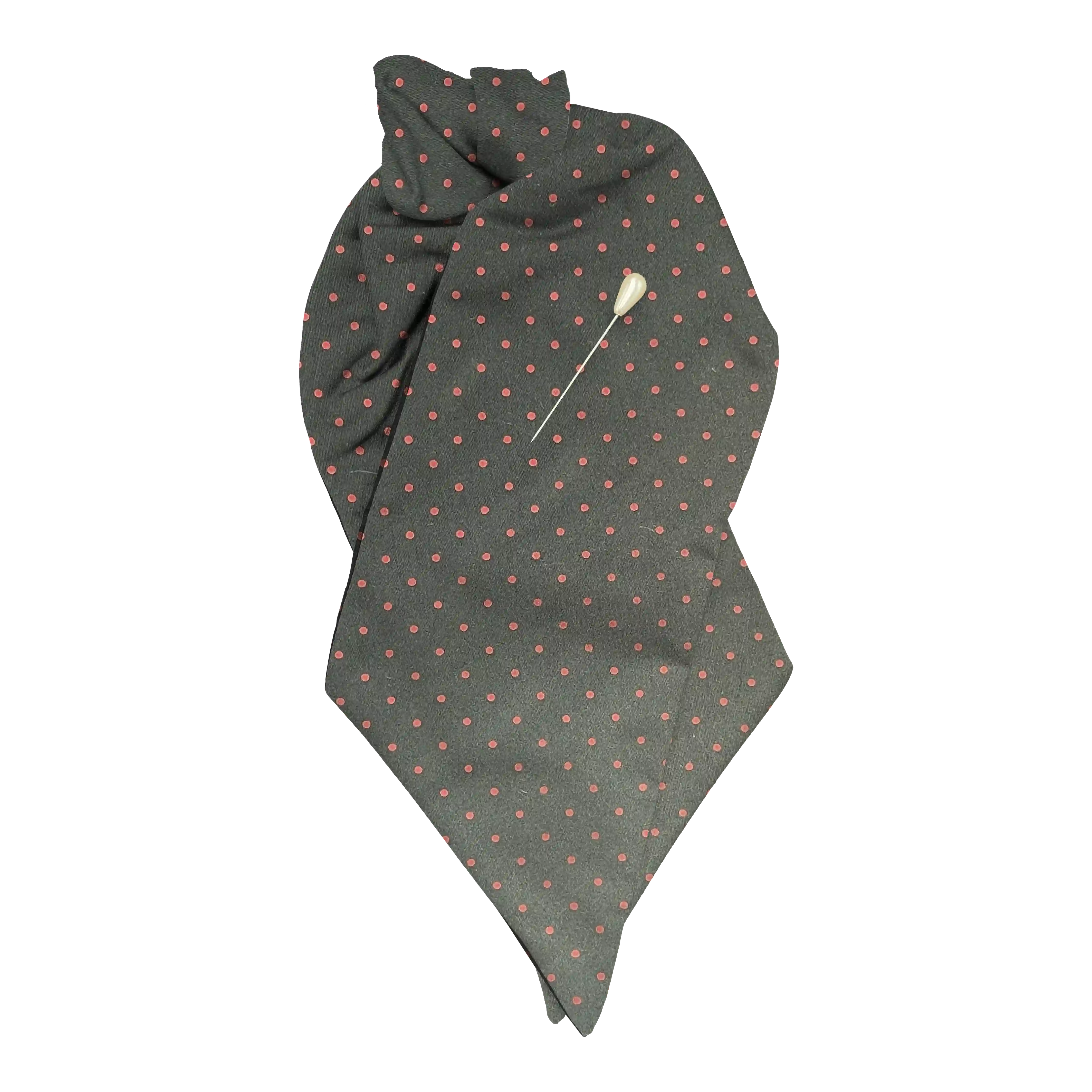[PL-N-60-6067] Plastron aus Seide, Stoff: schwarz mit magenta Punkten (6067) (mit Nadel)