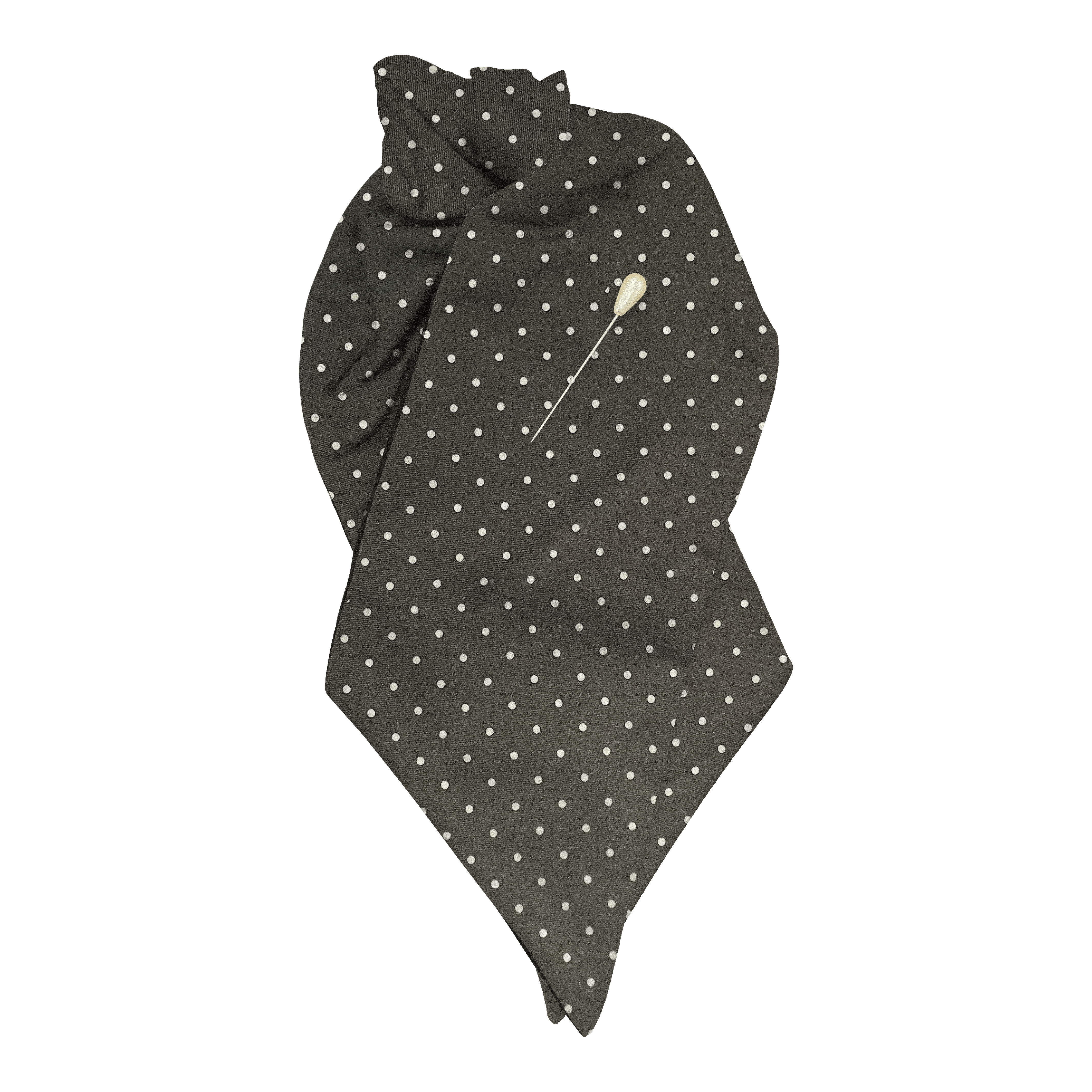 [PL-N-60-6068] Plastron aus Seide, Stoff: schwarz mit weißen Punkten (6068) (mit Nadel)