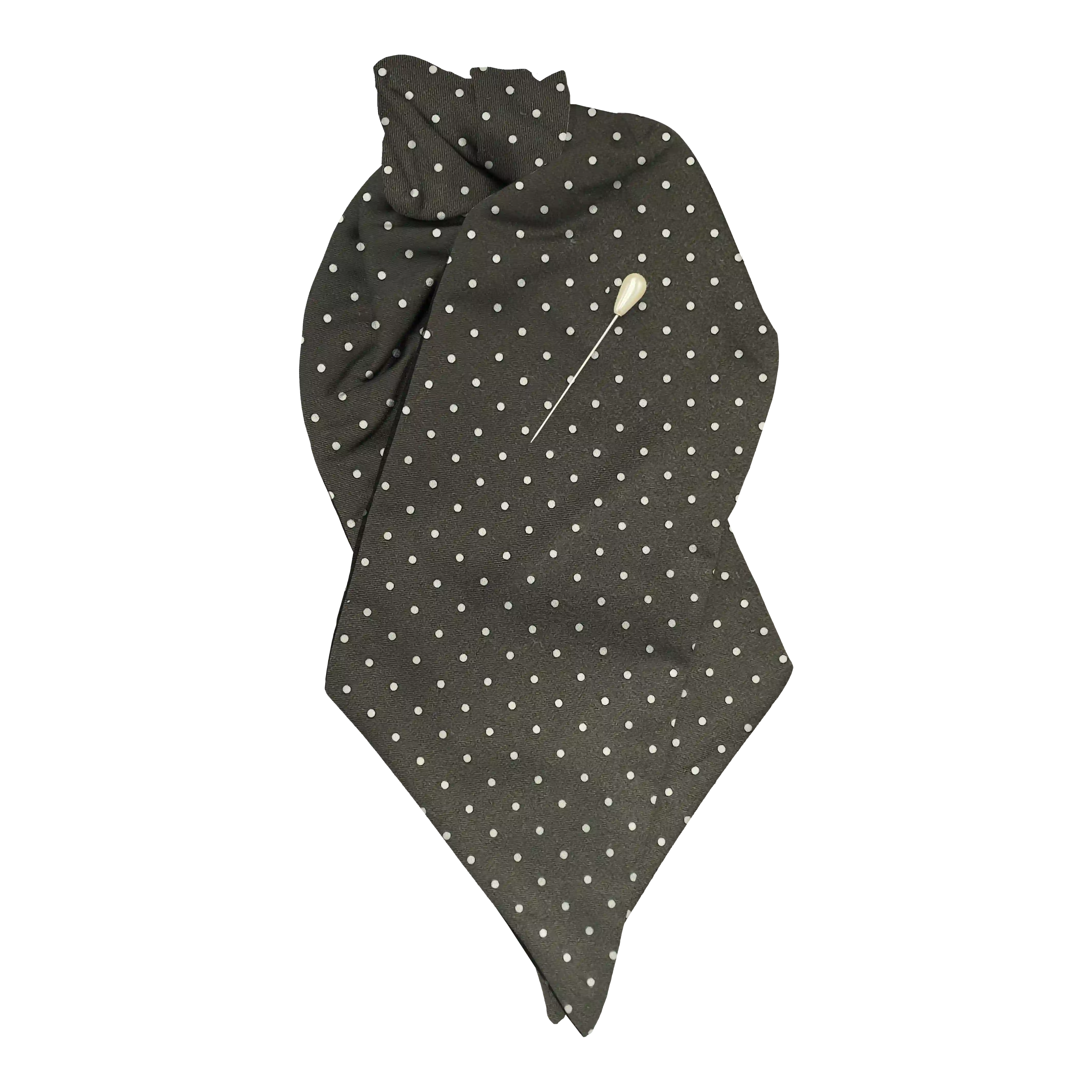 [PL-N-60-6068] plastron from silk, fabric: black with white polka dots (6068) (with pin)