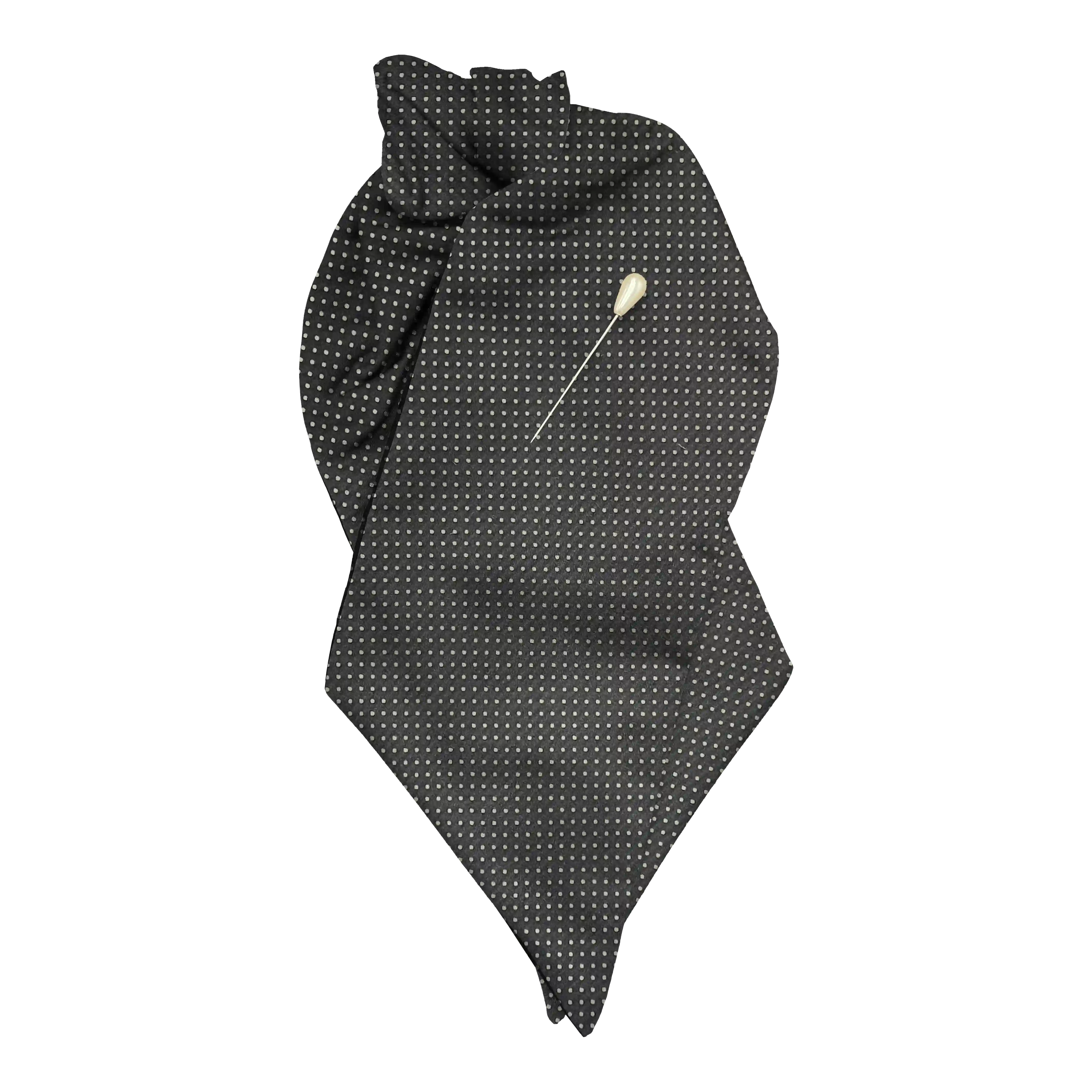 [PL-N-70-7937] Plastron aus Seide, Stoff: silber gepunktet auf dunkelblau (7937) (mit Nadel)