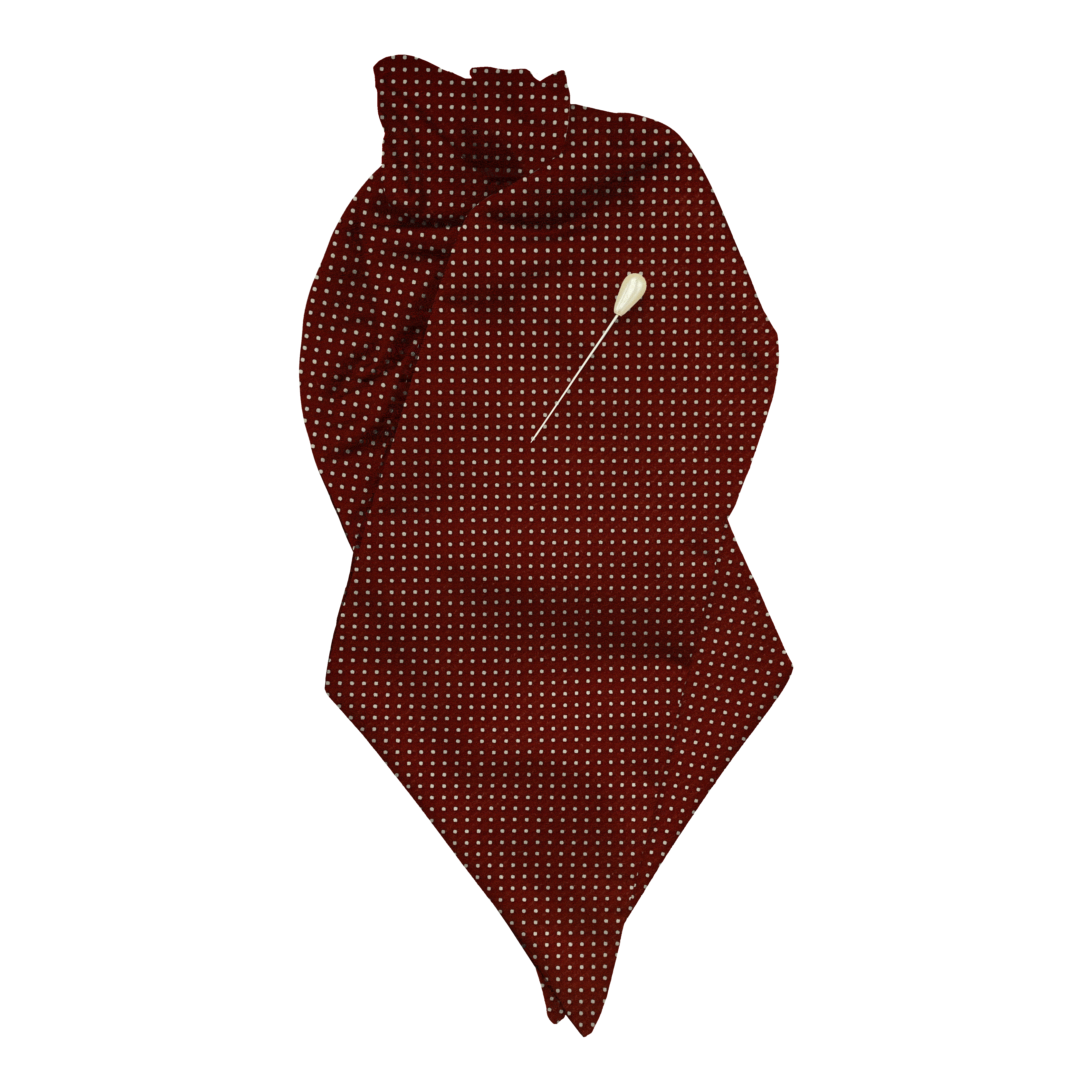 [PL-N-70-7934] Plastron aus Seide, Stoff: silber gepunktet auf bordeauxrot (7934) (mit Nadel)