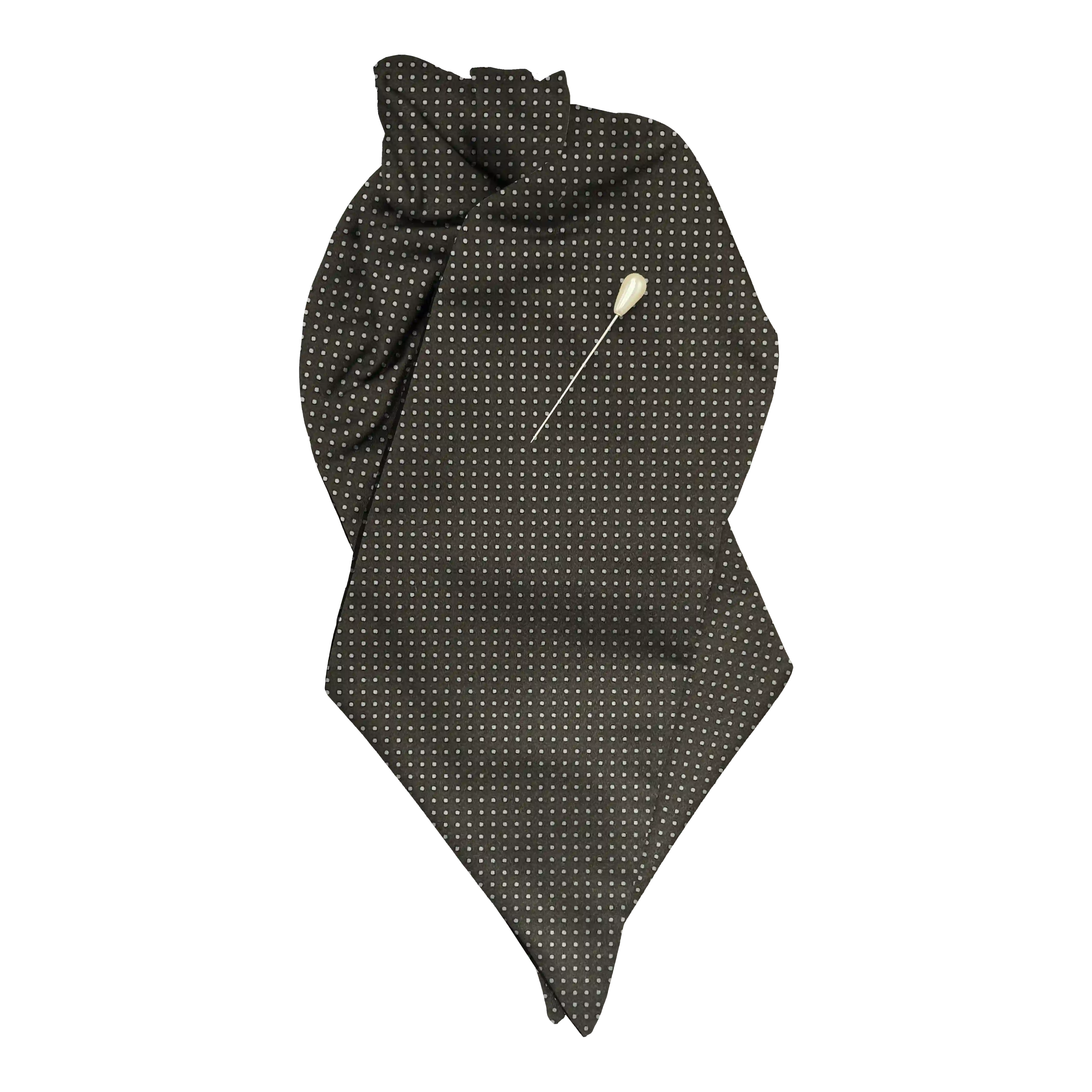 [PL-N-70-7933] Plastron aus Seide, Stoff: silber gepunktet auf grau (7933) (mit Nadel)