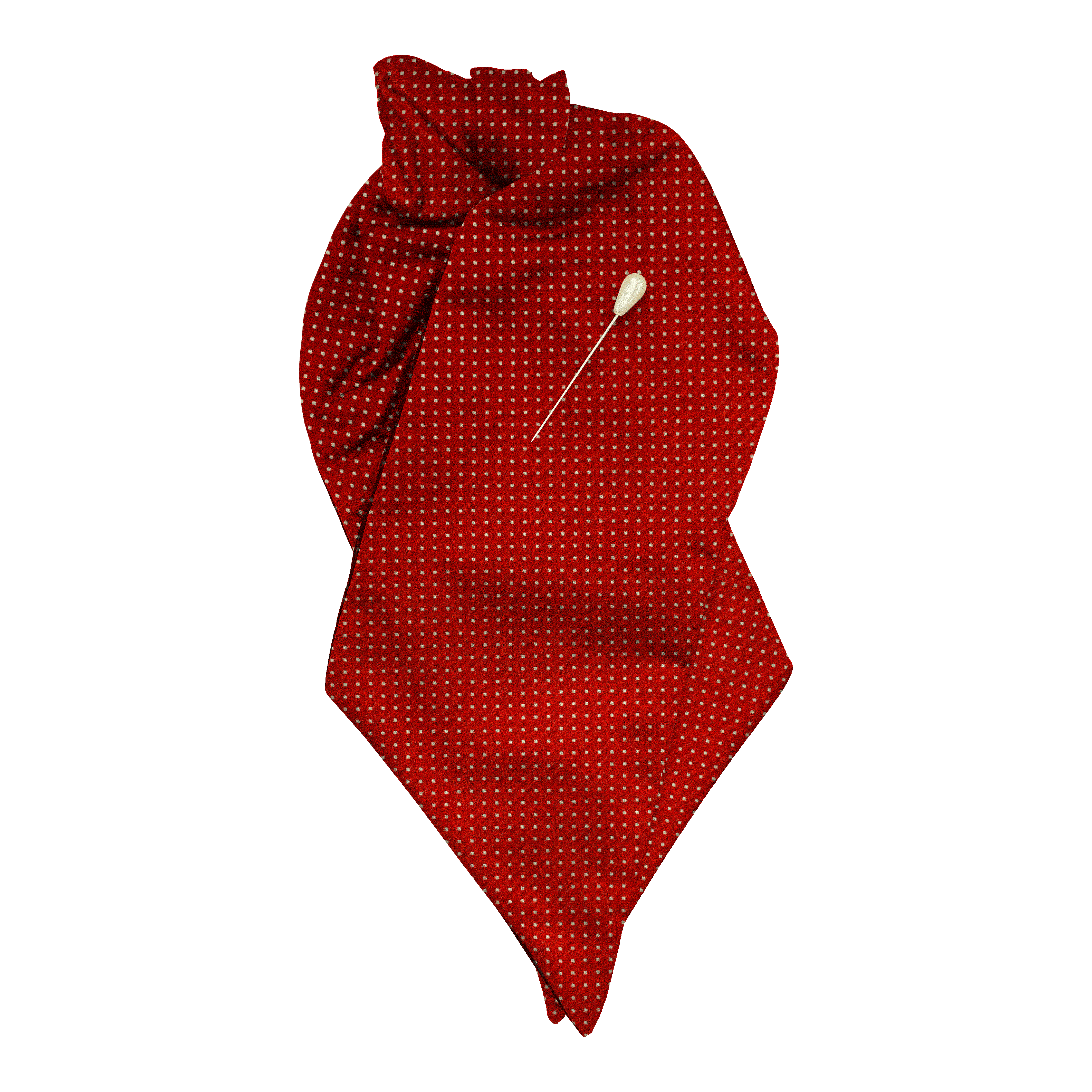 [PL-N-70-7936] Plastron aus Seide, Stoff: silber gepunktet auf rot (7936) (mit Nadel)