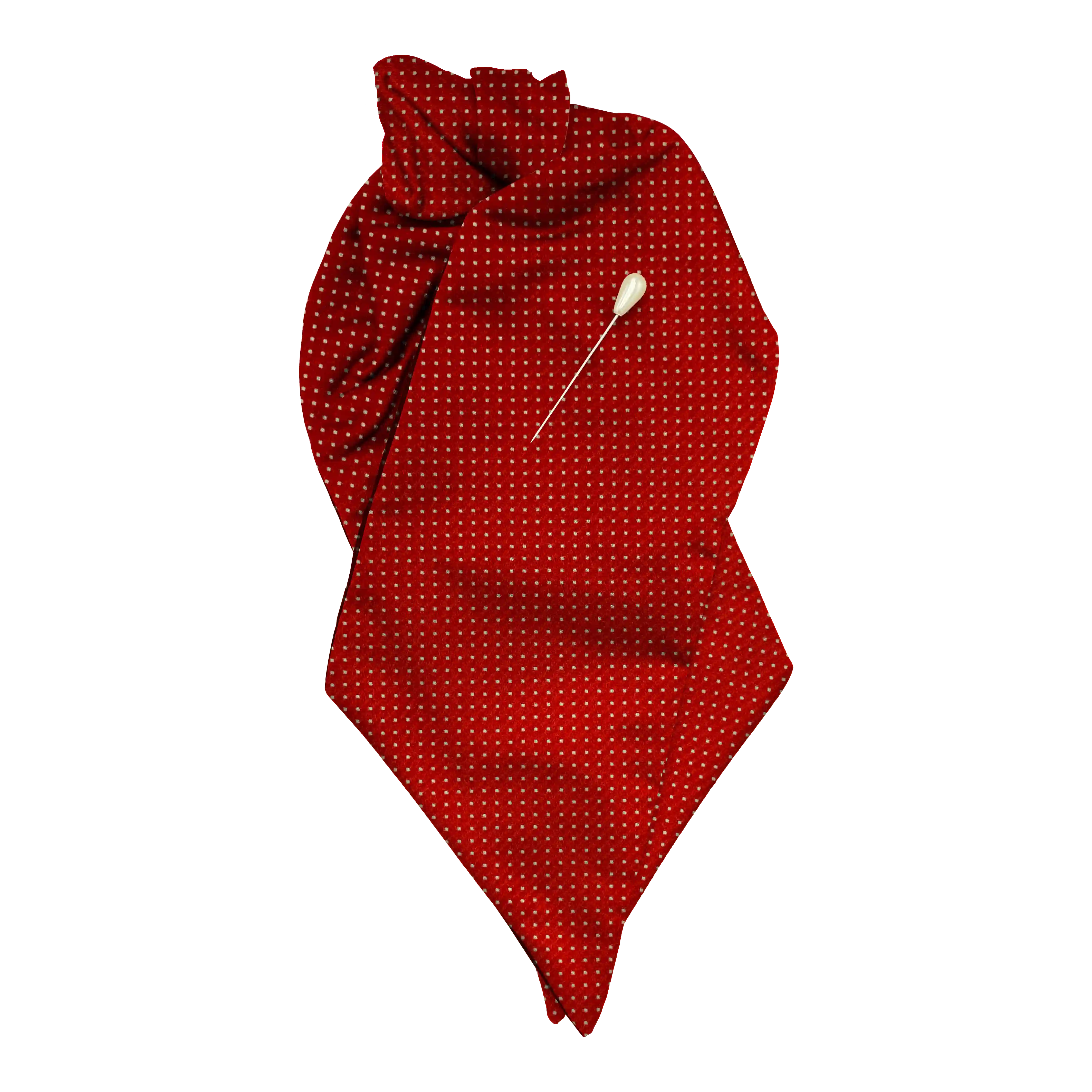 [PL-N-70-7936] Plastron aus Seide, Stoff: silber gepunktet auf rot (7936) (mit Nadel)