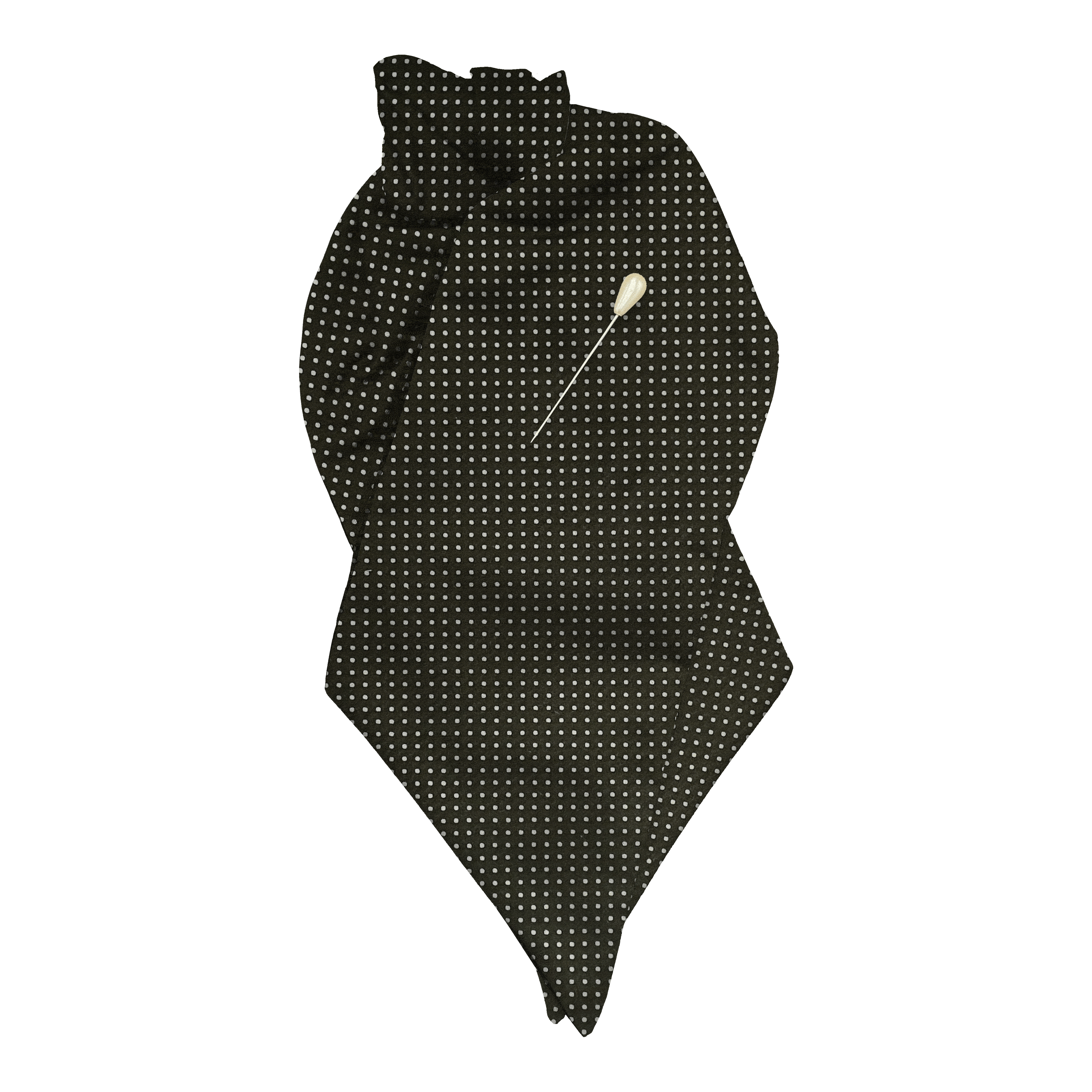 [PL-N-70-7935] Plastron aus Seide, Stoff: silber gepunktet auf schwarz (7935) (mit Nadel)