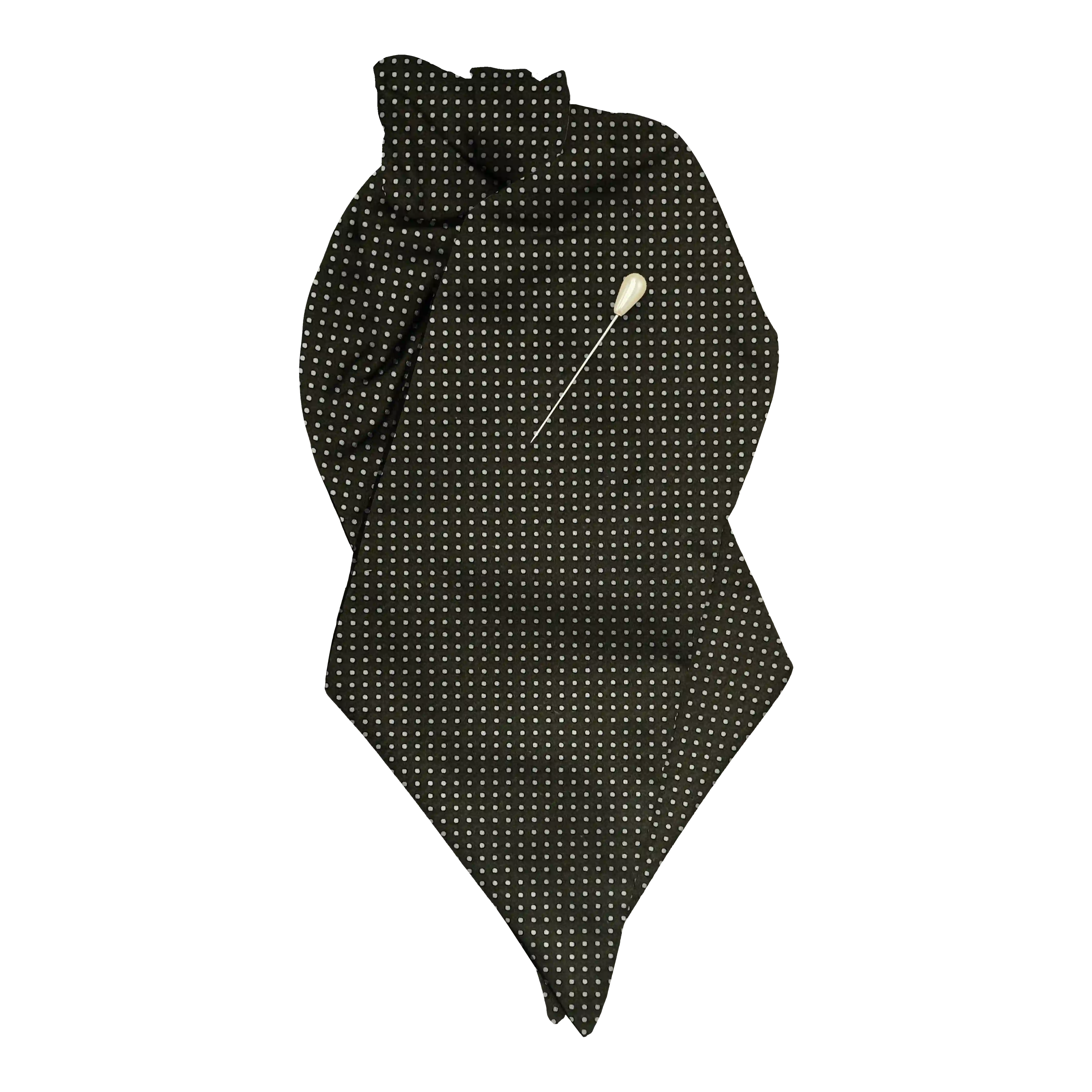 [PL-N-70-7935] Plastron aus Seide, Stoff: silber gepunktet auf schwarz (7935) (mit Nadel)