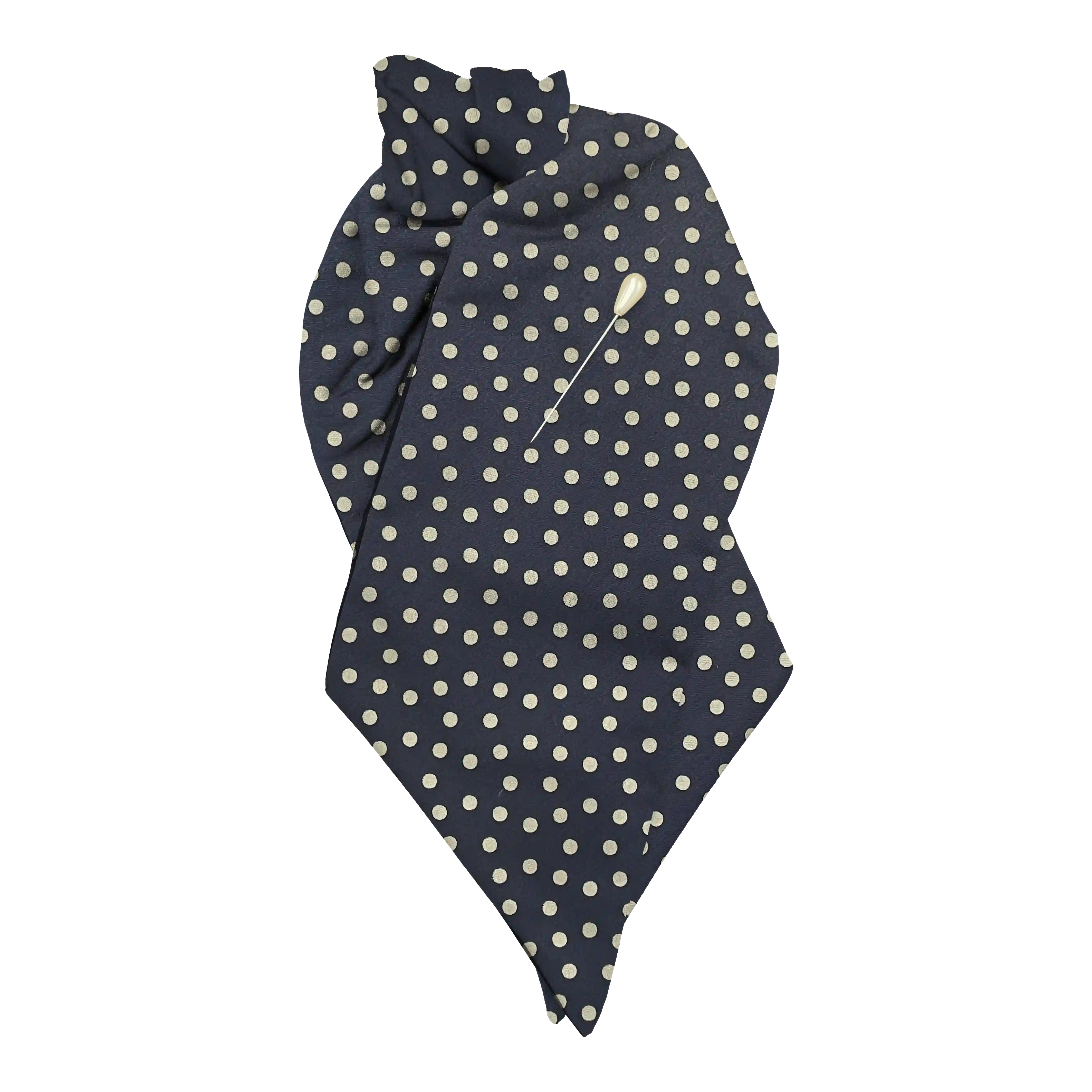 [PL-N-70-7163] Plastron aus Seide, Stoff: silber wirr gepunktet auf dunkelblau (7163) (mit Nadel)