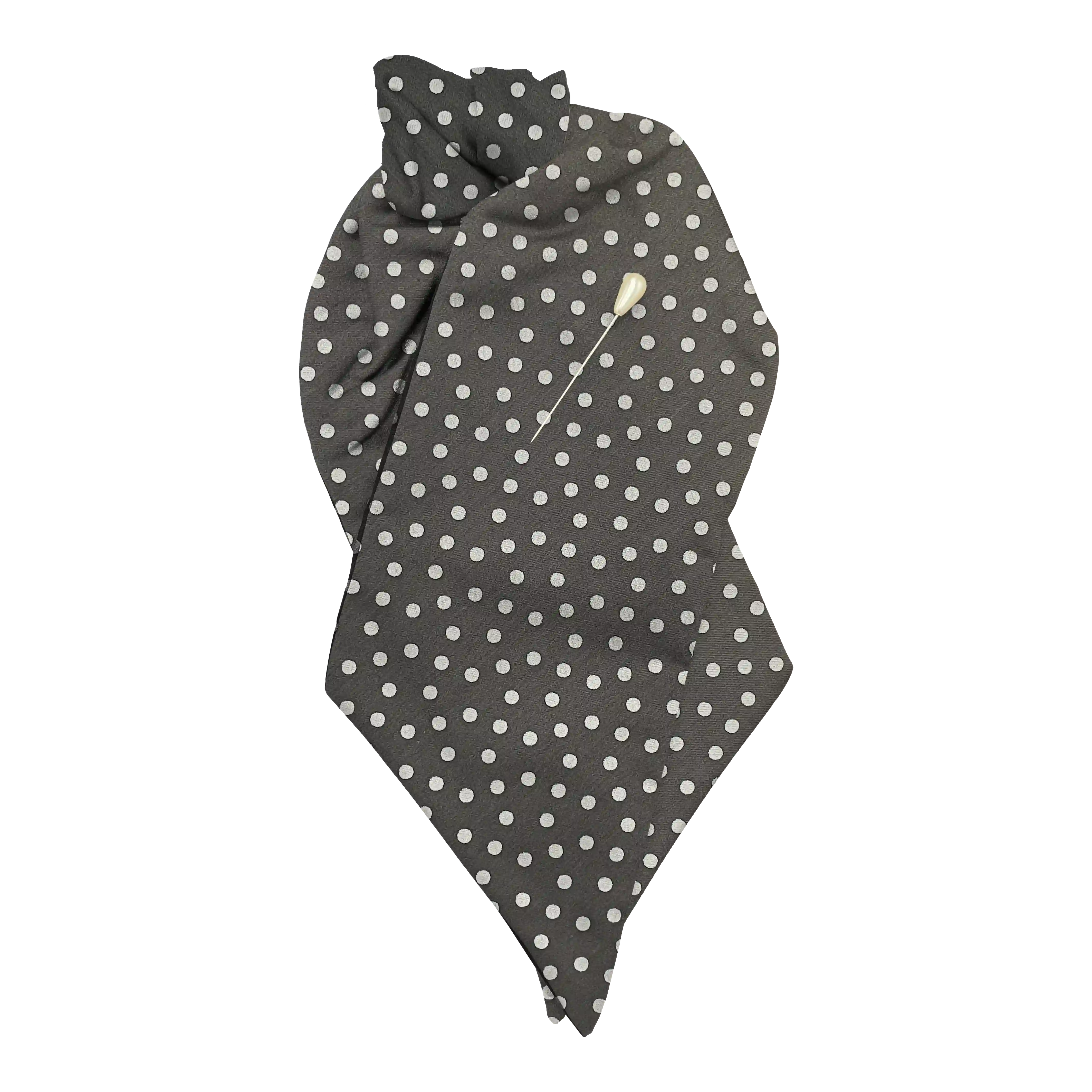 [PL-N-70-7169] Plastron aus Seide, Stoff: silber wirr gepunktet auf grau (7169) (mit Nadel)