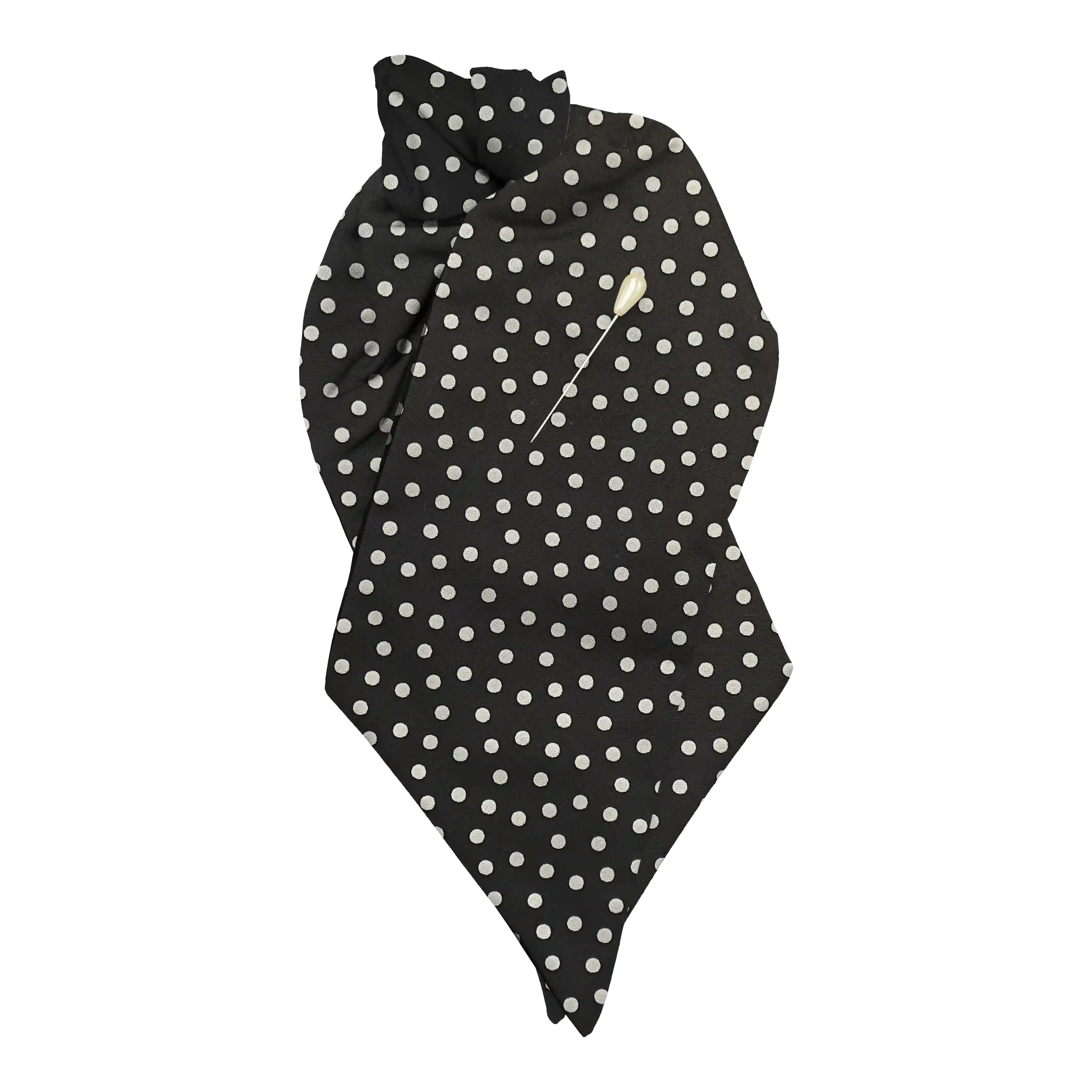 [PL-N-70-7170] plastron from silk, fabric: randomly dotted in silver on black (7170) (with pin)