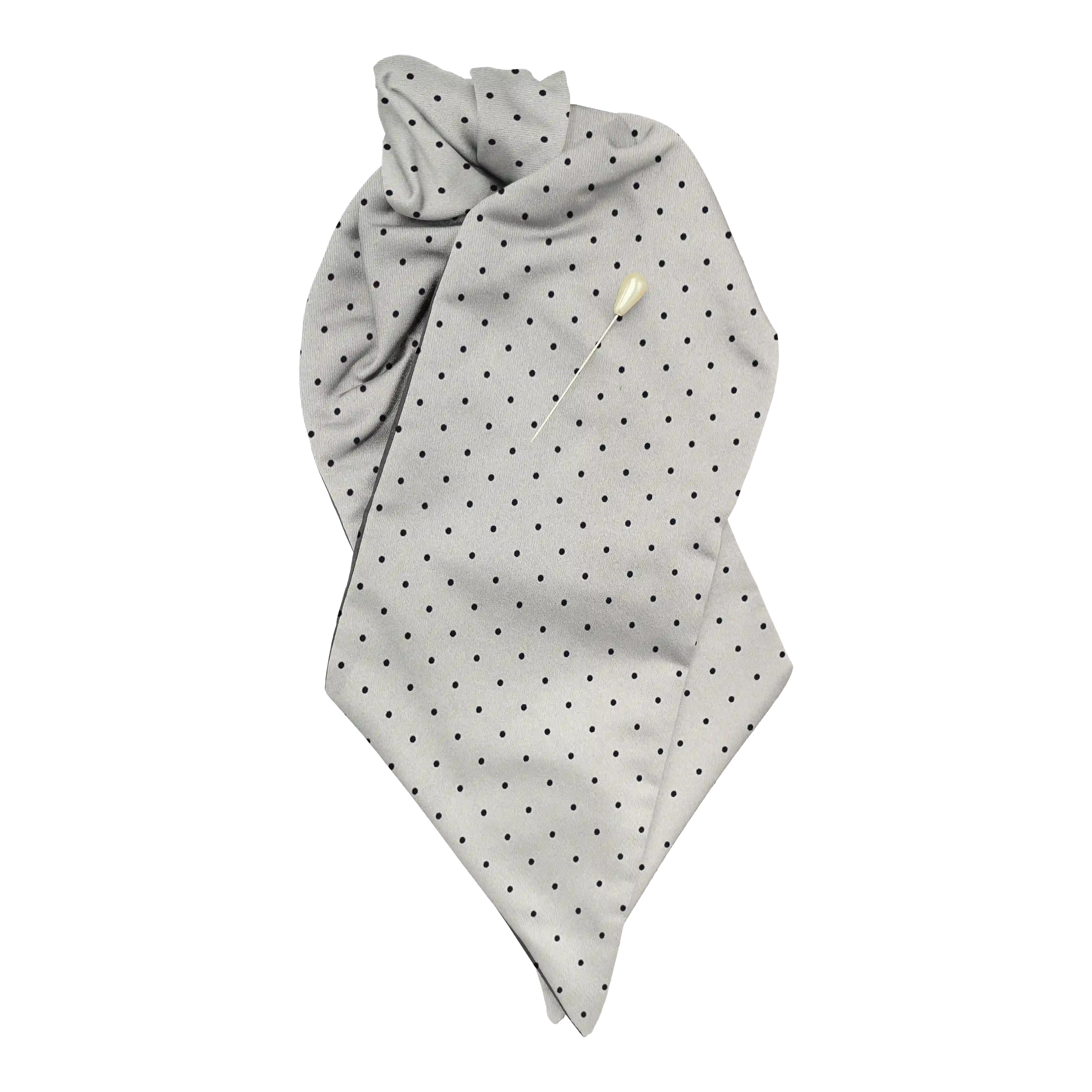 [PL-N-60-6060] Plastron aus Seide, Stoff: weiß mit schwarzen Punkten (6060) (mit Nadel)