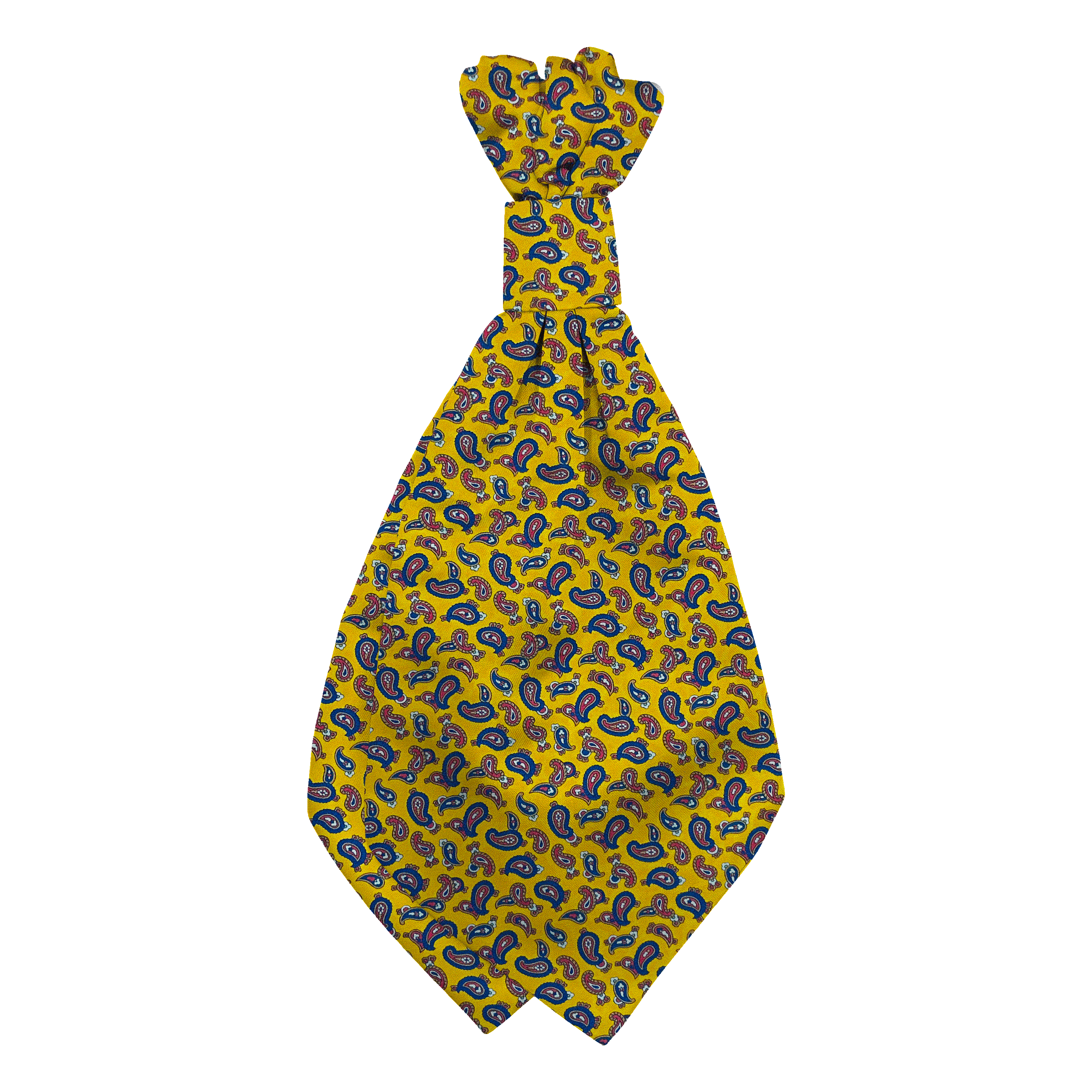 Plastronette mit geradem Knoten aus Seide, Stoff: blau-rotes Paisley auf gelb (6482)