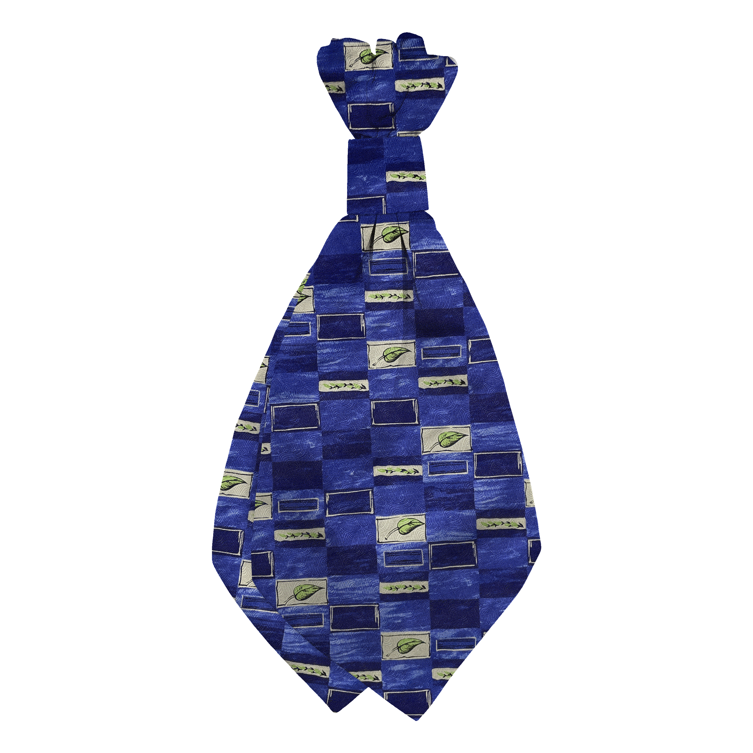 Plastronette mit geradem Knoten aus Seide, Stoff: blau-weiß gemustert mit Blättern in grün (6604)