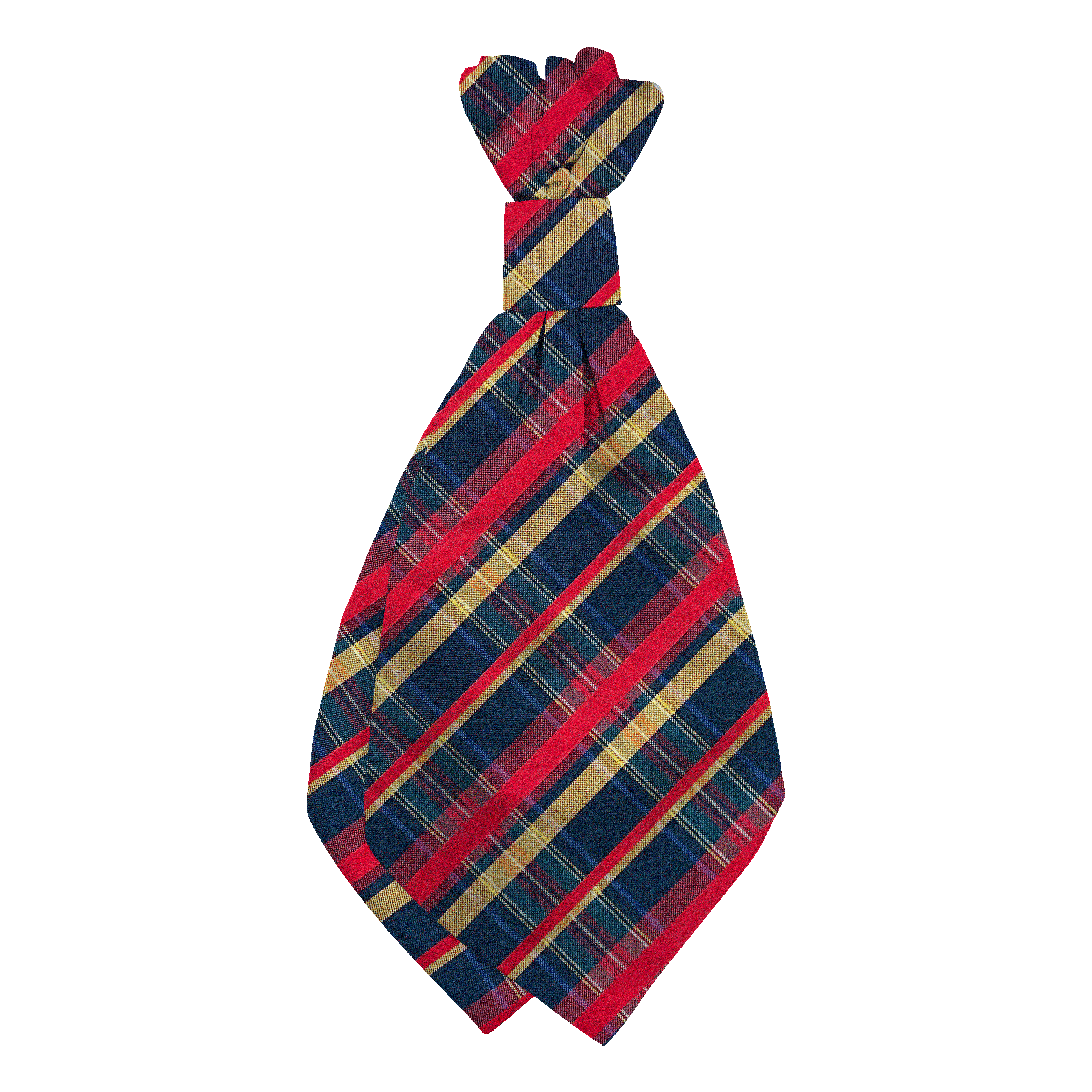 Plastronette mit geradem Knoten aus Seide, Stoff: dunkelblau, rot, gelb kariert (7833)