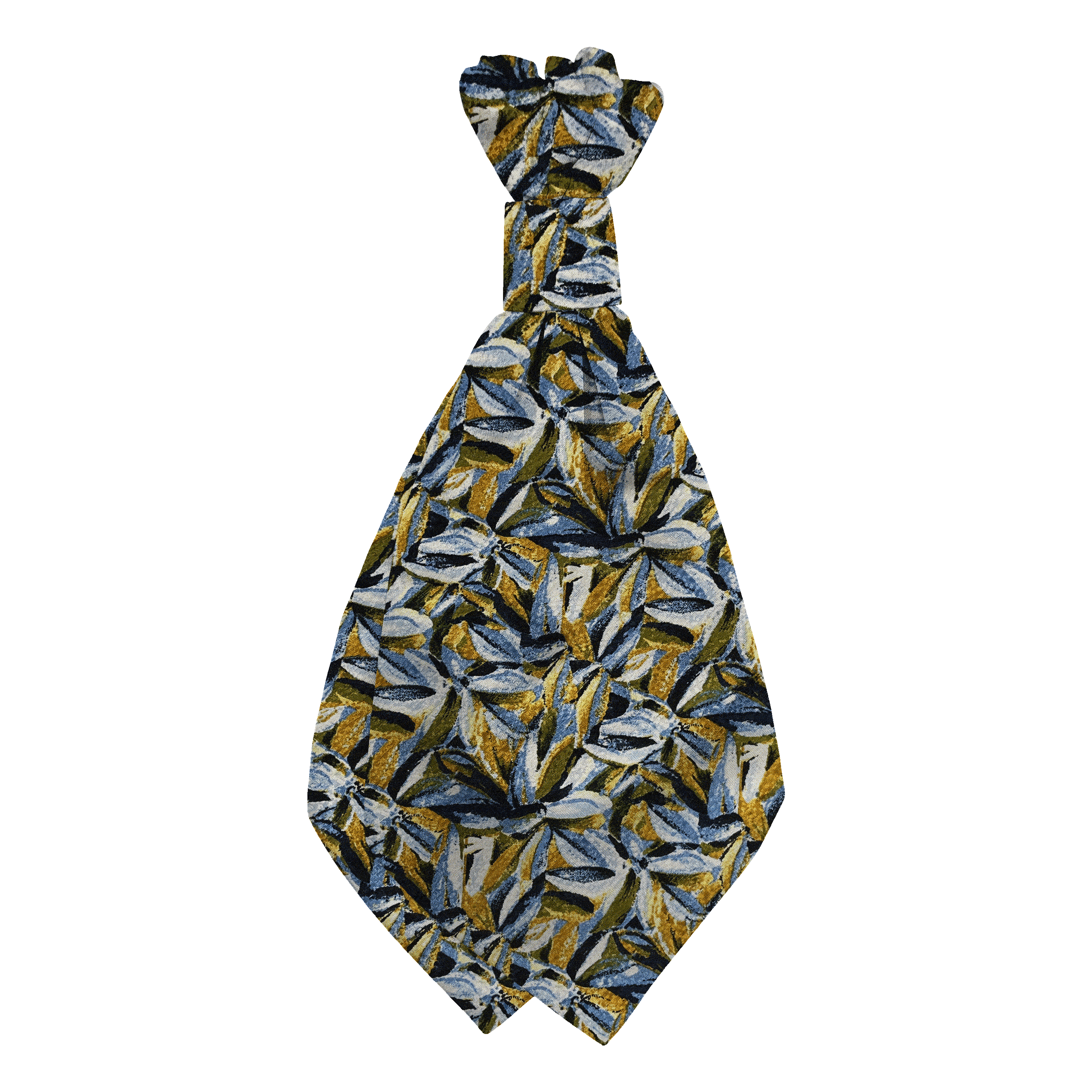 Plastronette mit geradem Knoten aus Seide, Stoff: floral gemustert in blau, grün und ocker (6094)