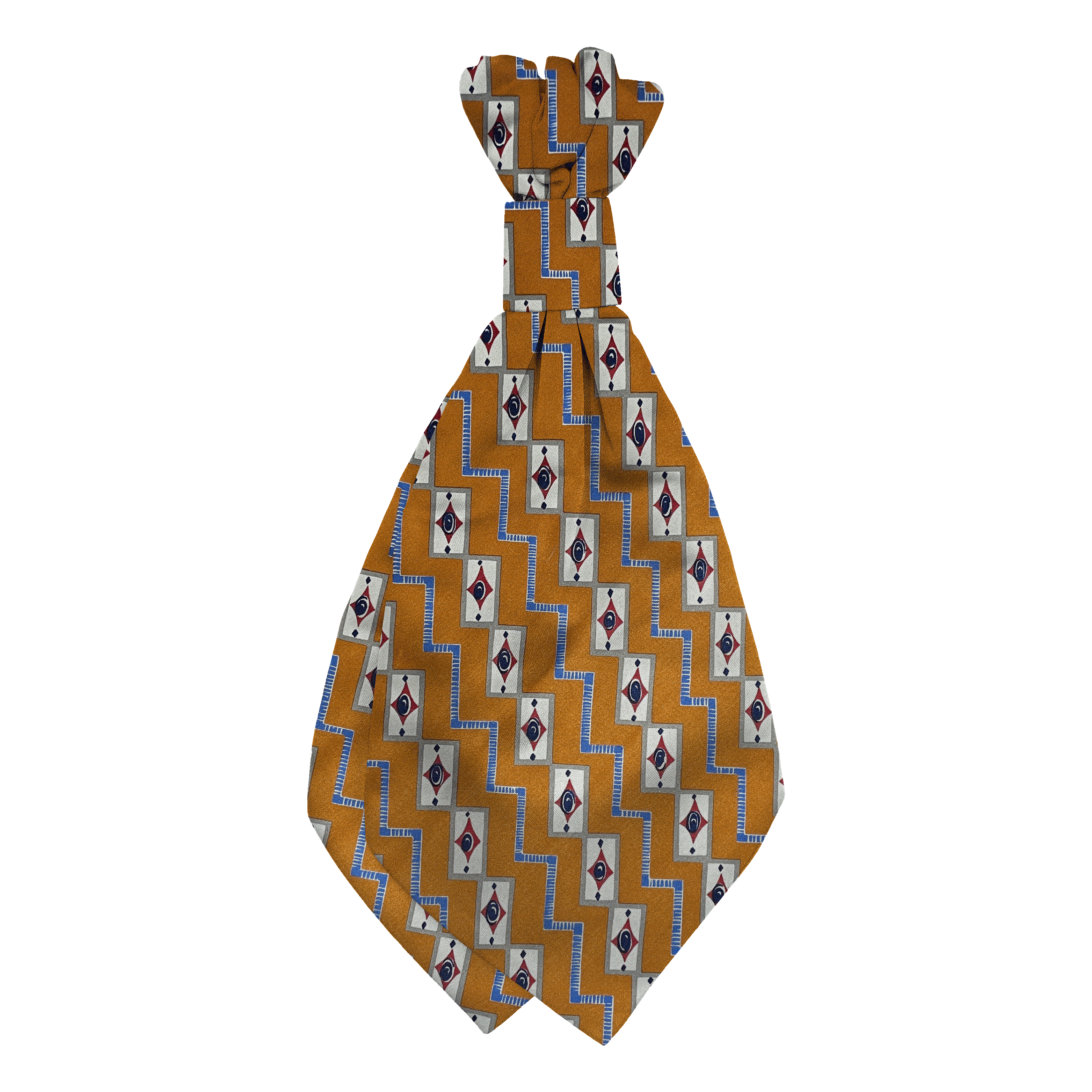 Plastronette mit geradem Knoten aus Seide, Stoff: gemustert in beige und blau auf dunkelocker (6480)