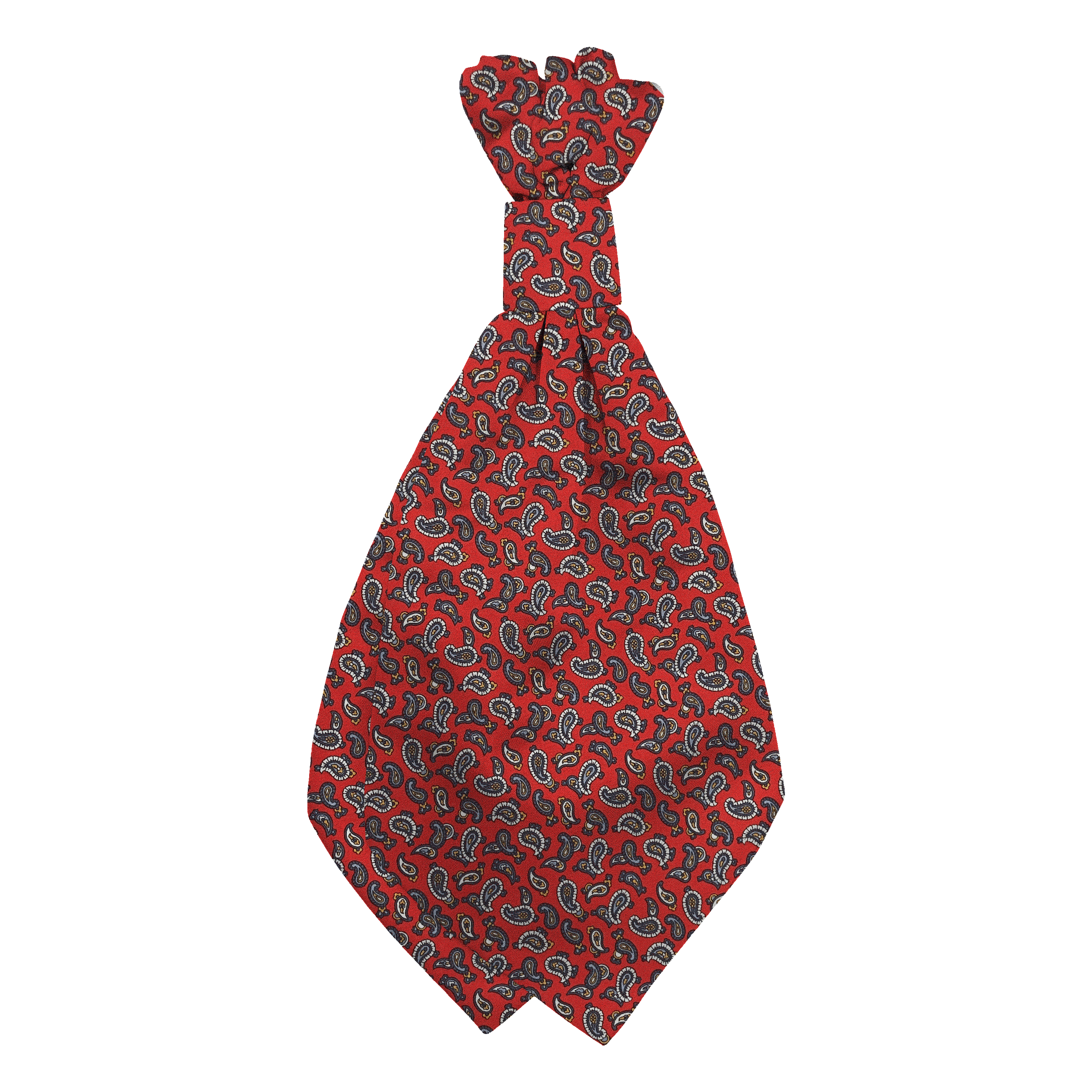 Plastronette mit geradem Knoten aus Seide, Stoff: grau-blaues Paisley auf rot (6483)