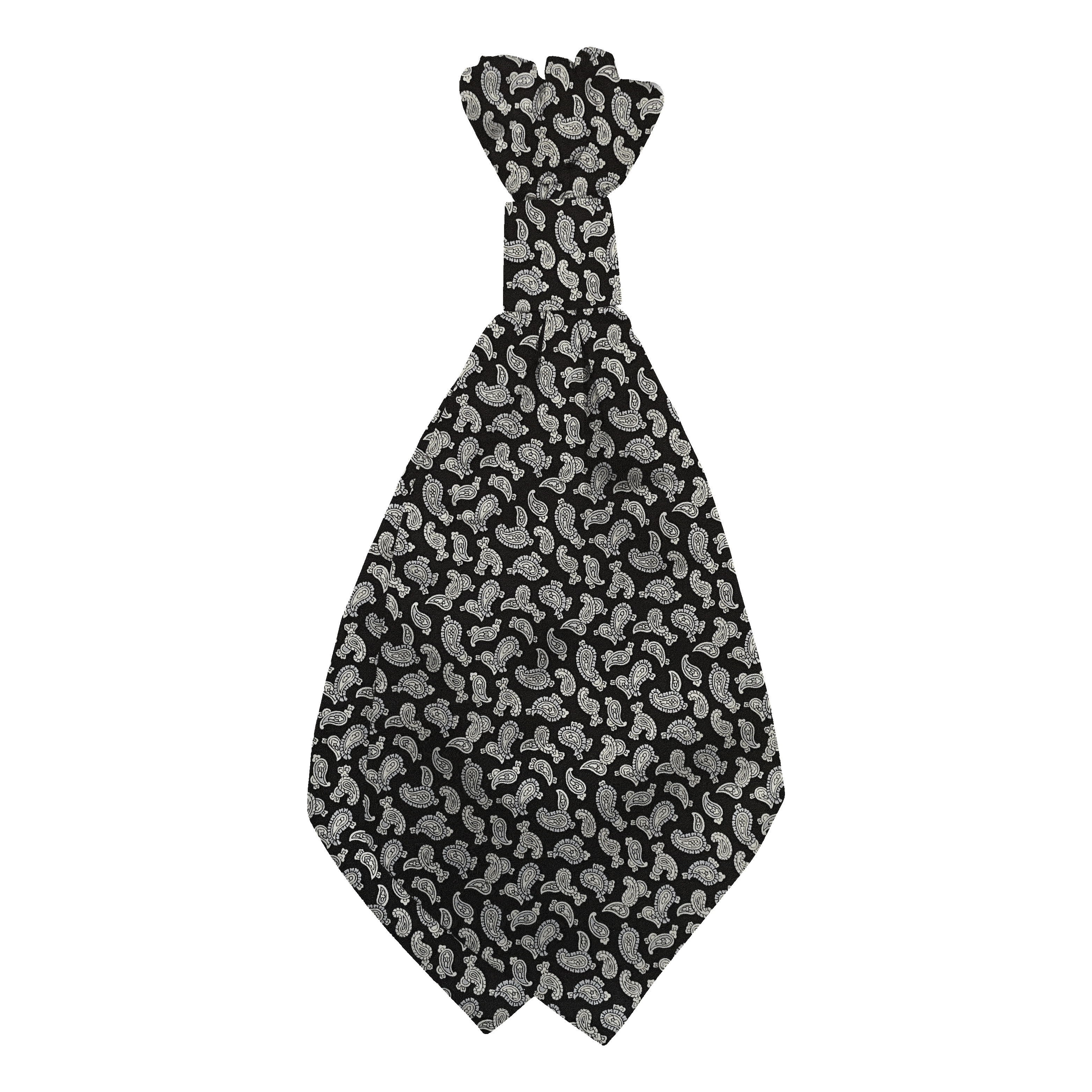Plastronette mit geradem Knoten aus Seide, Stoff: graues Paisley auf schwarz (6481)