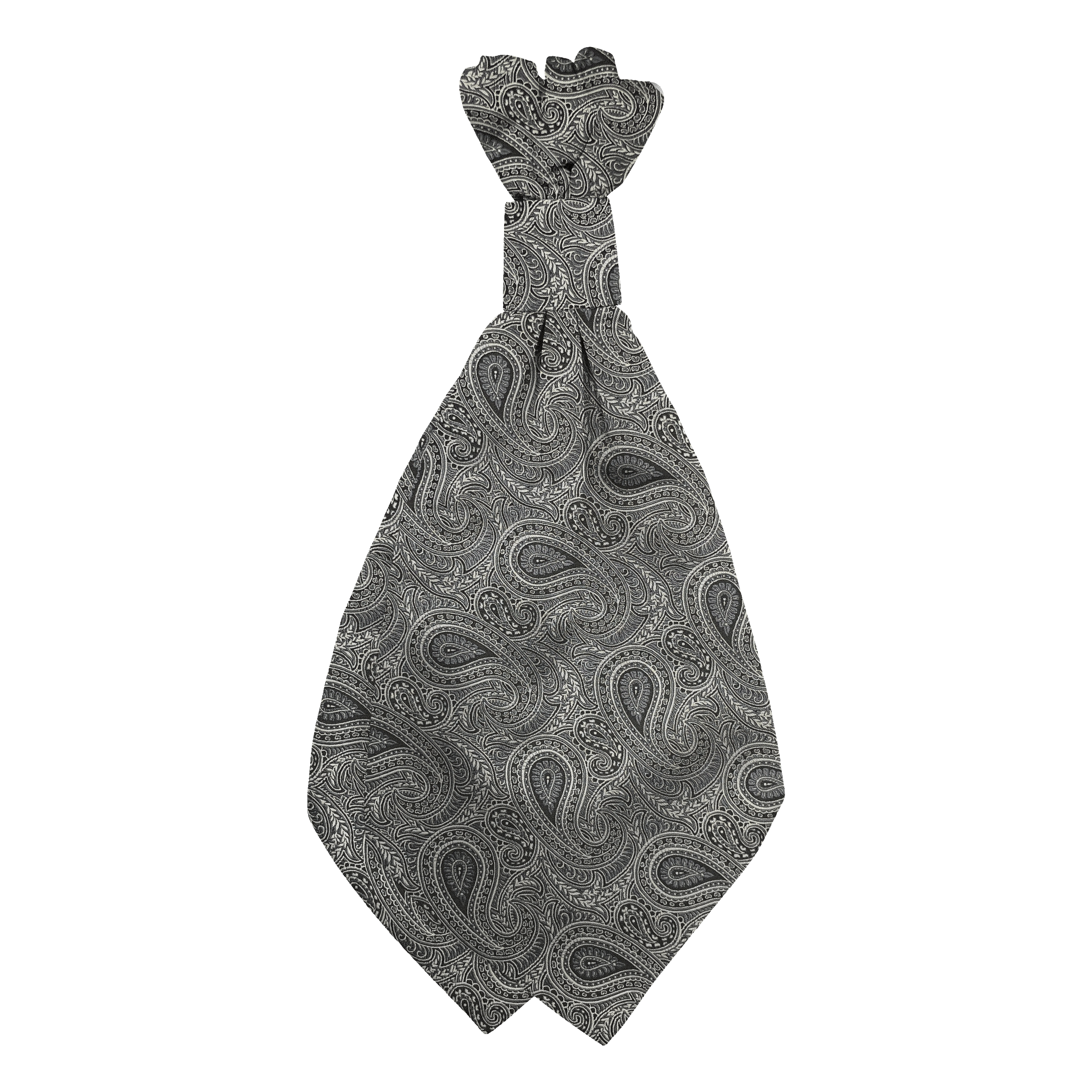 Plastronette mit geradem Knoten aus Seide, Stoff: graues Paisley auf schwarz (7247)