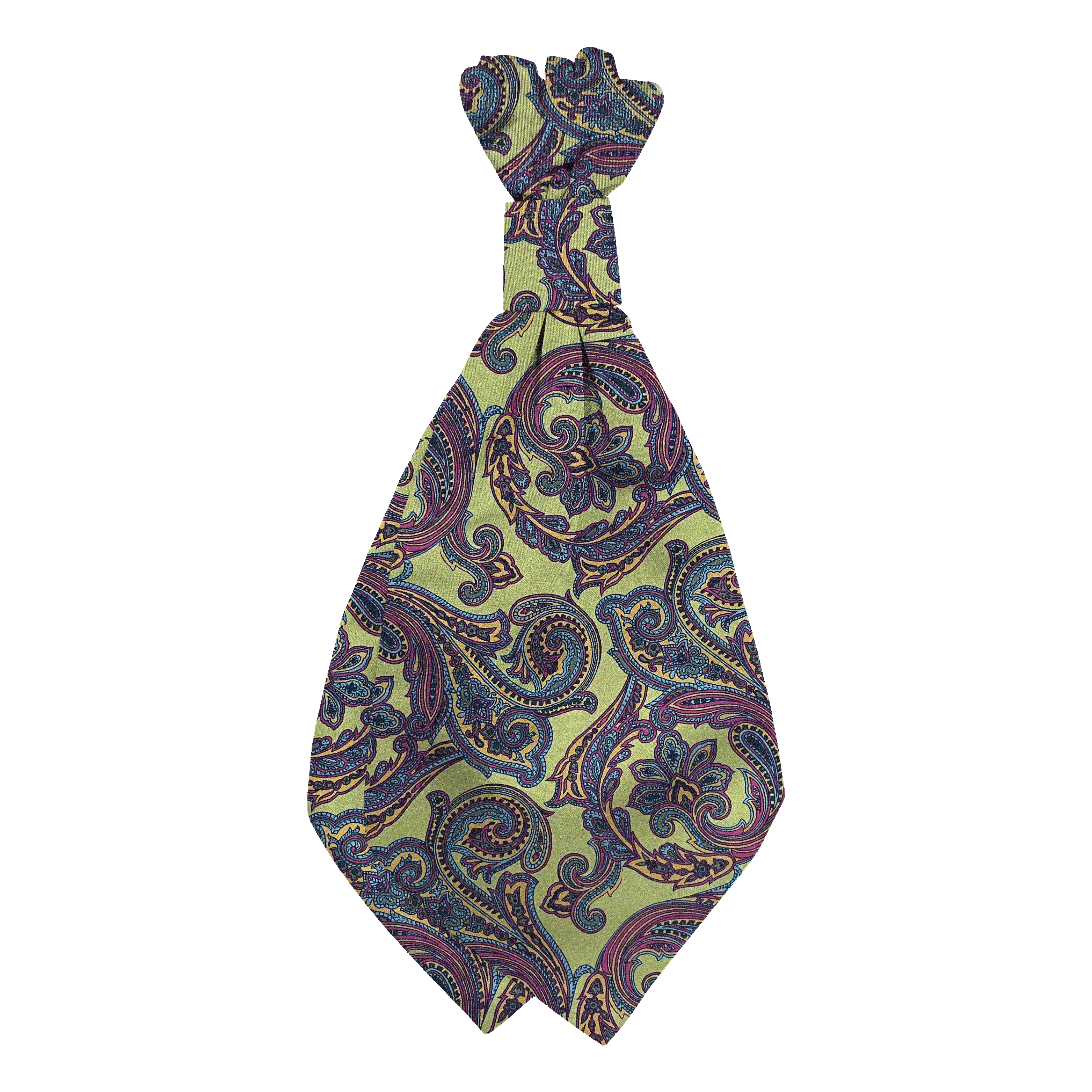 Plastronette mit geradem Knoten aus Seide, Stoff: großes mehrfarbiges Paisley auf grün (6753)
