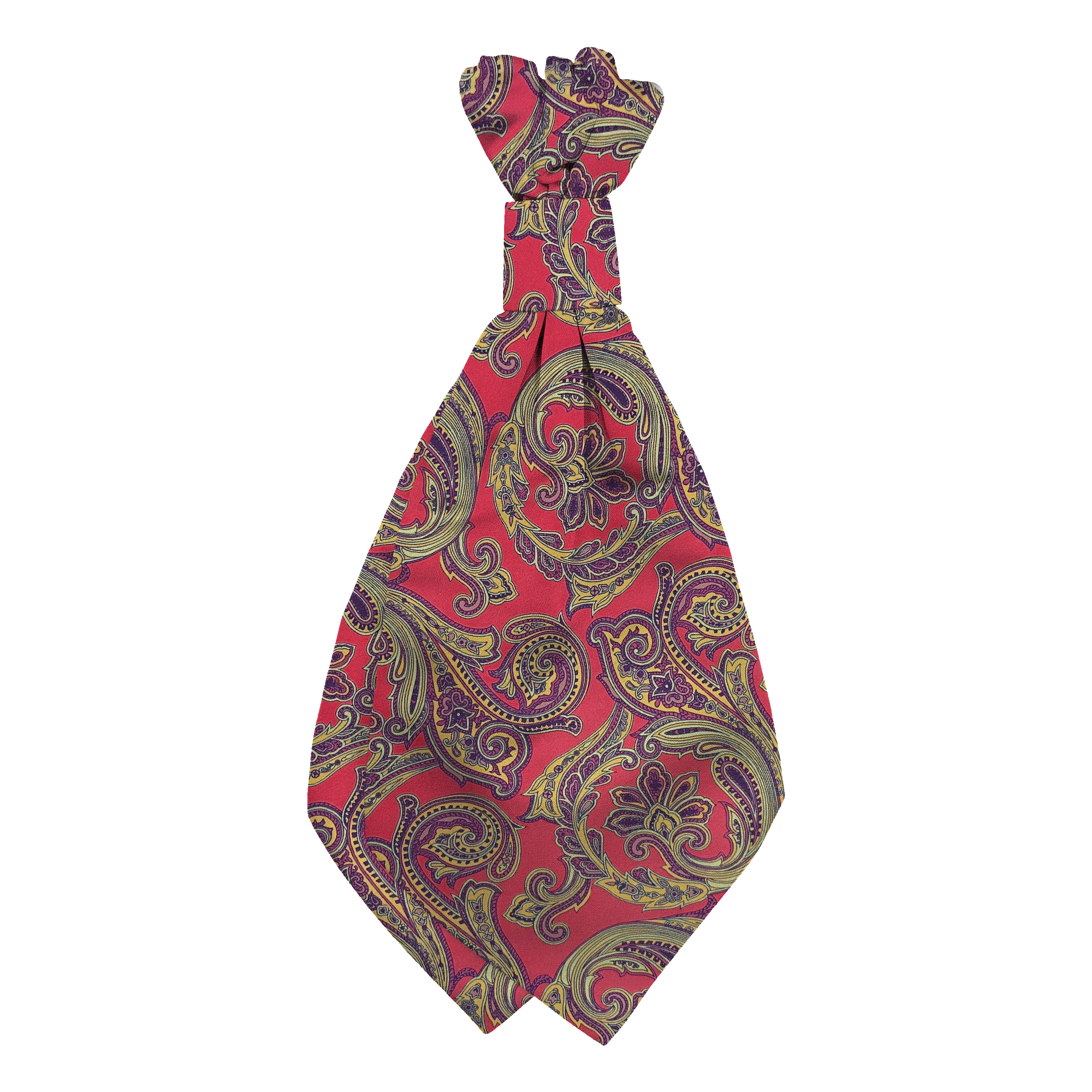 Plastronette mit geradem Knoten aus Seide, Stoff: großes mehrfarbiges Paisley auf rot (6752)