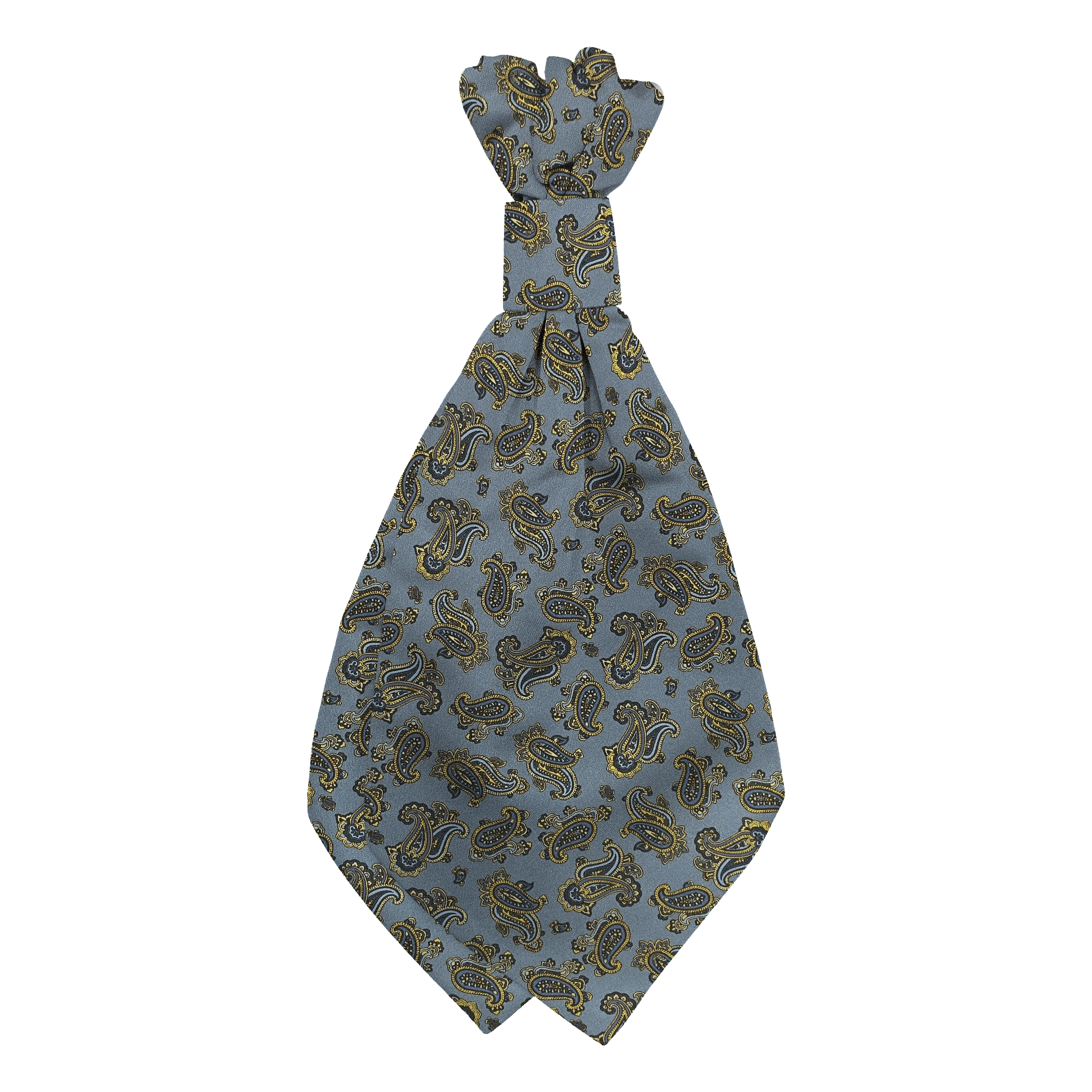 Plastronette mit geradem Knoten aus Seide, Stoff: kleines Paisley in blau und gelb auf hellblau (6500)