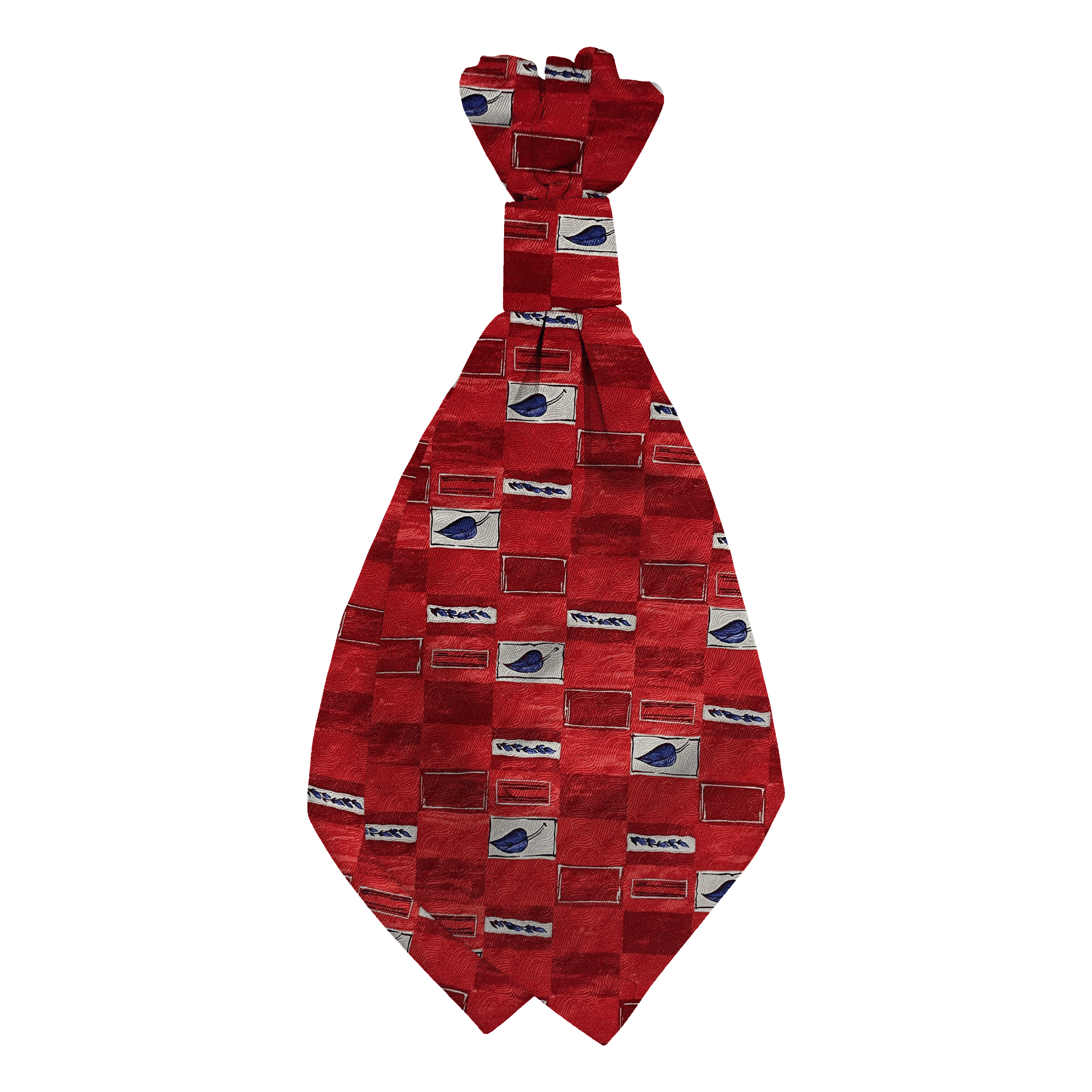 Plastronette mit geradem Knoten aus Seide, Stoff: rot-weiß gemustert mit Blättern in blau (6605)