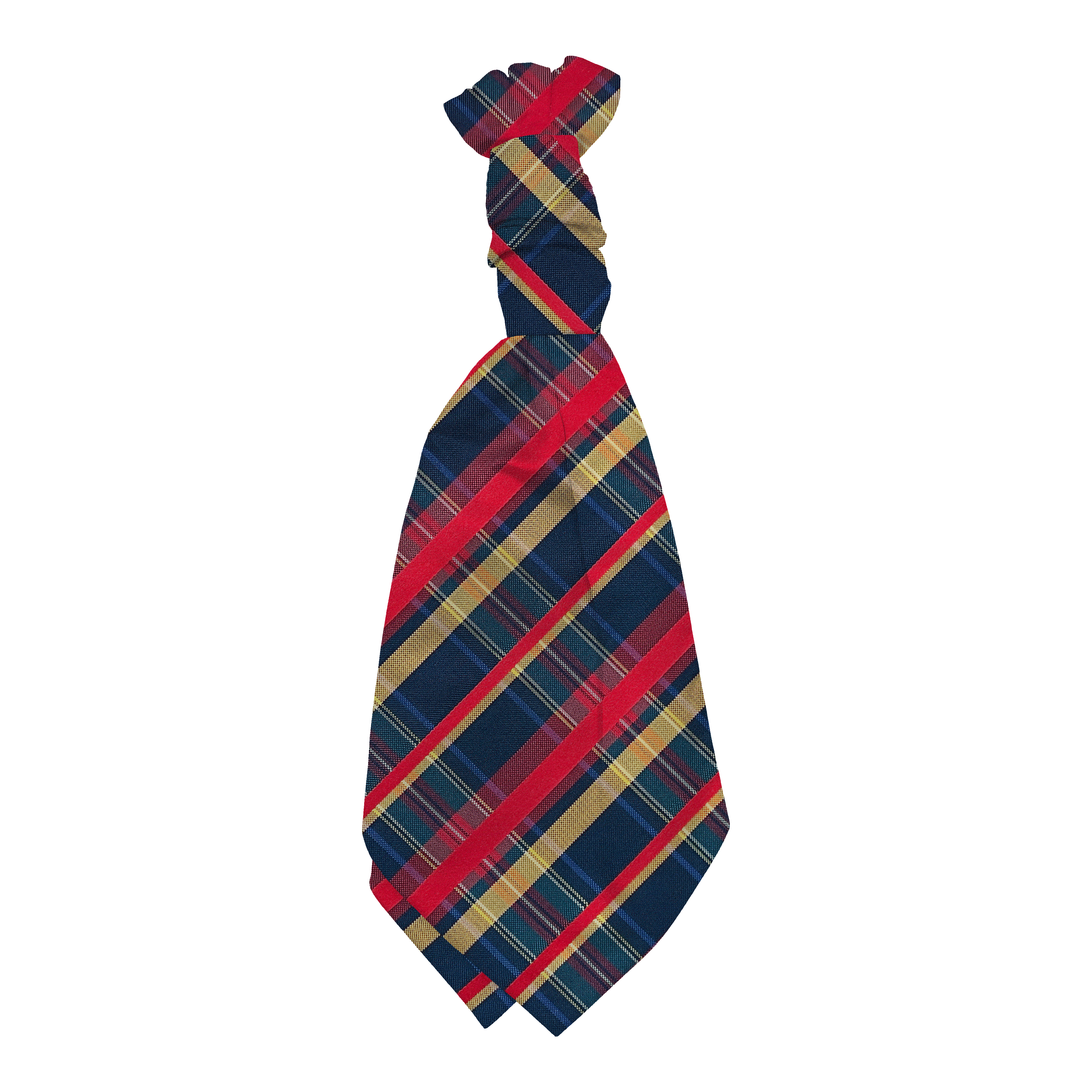 Plastronette mit gebauschtem Knoten aus Seide, Stoff: dunkelblau, rot, gelb kariert (7833)