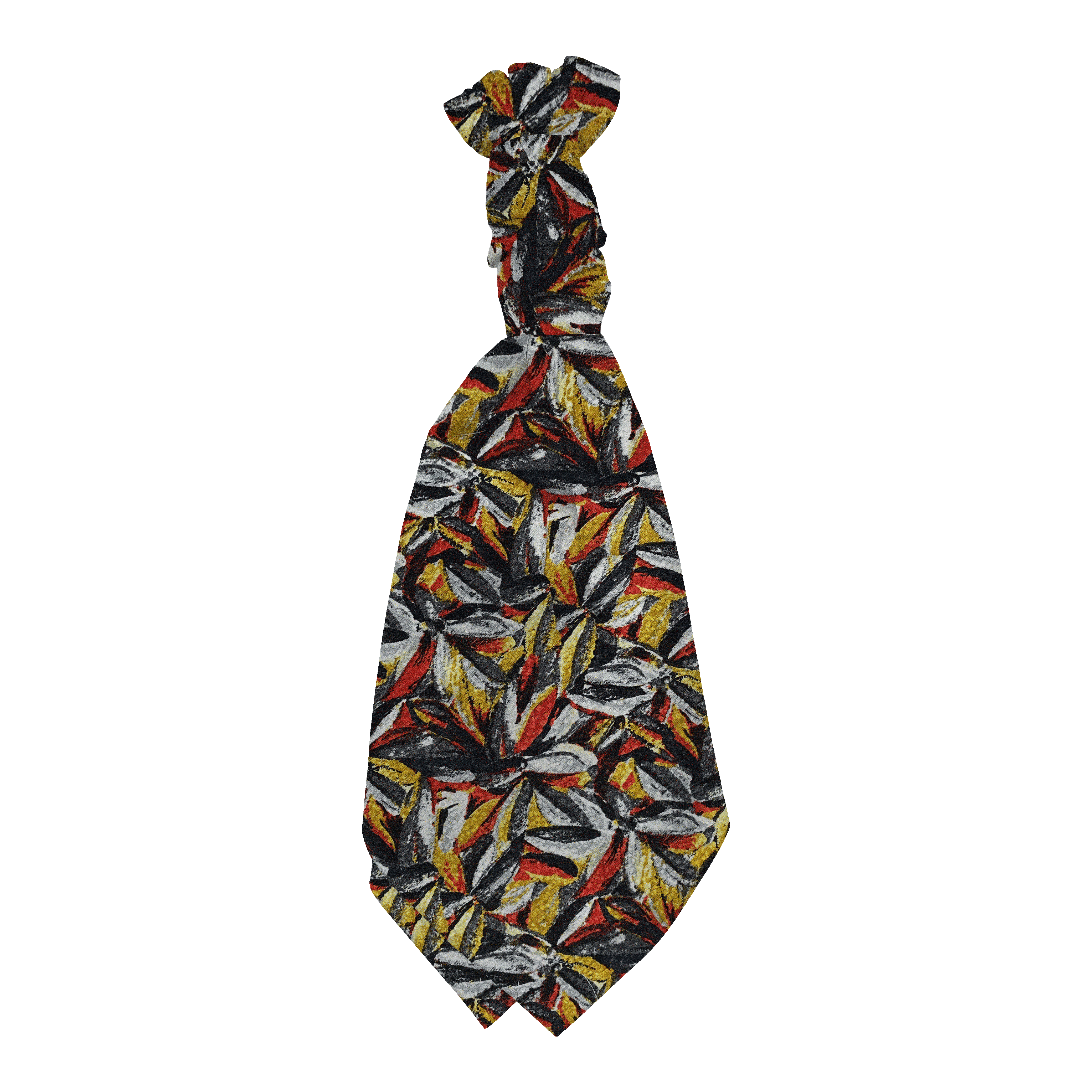 Plastronette mit gebauschtem Knoten aus Seide, Stoff: floral gemustert in grün, lila und ocker (6093)