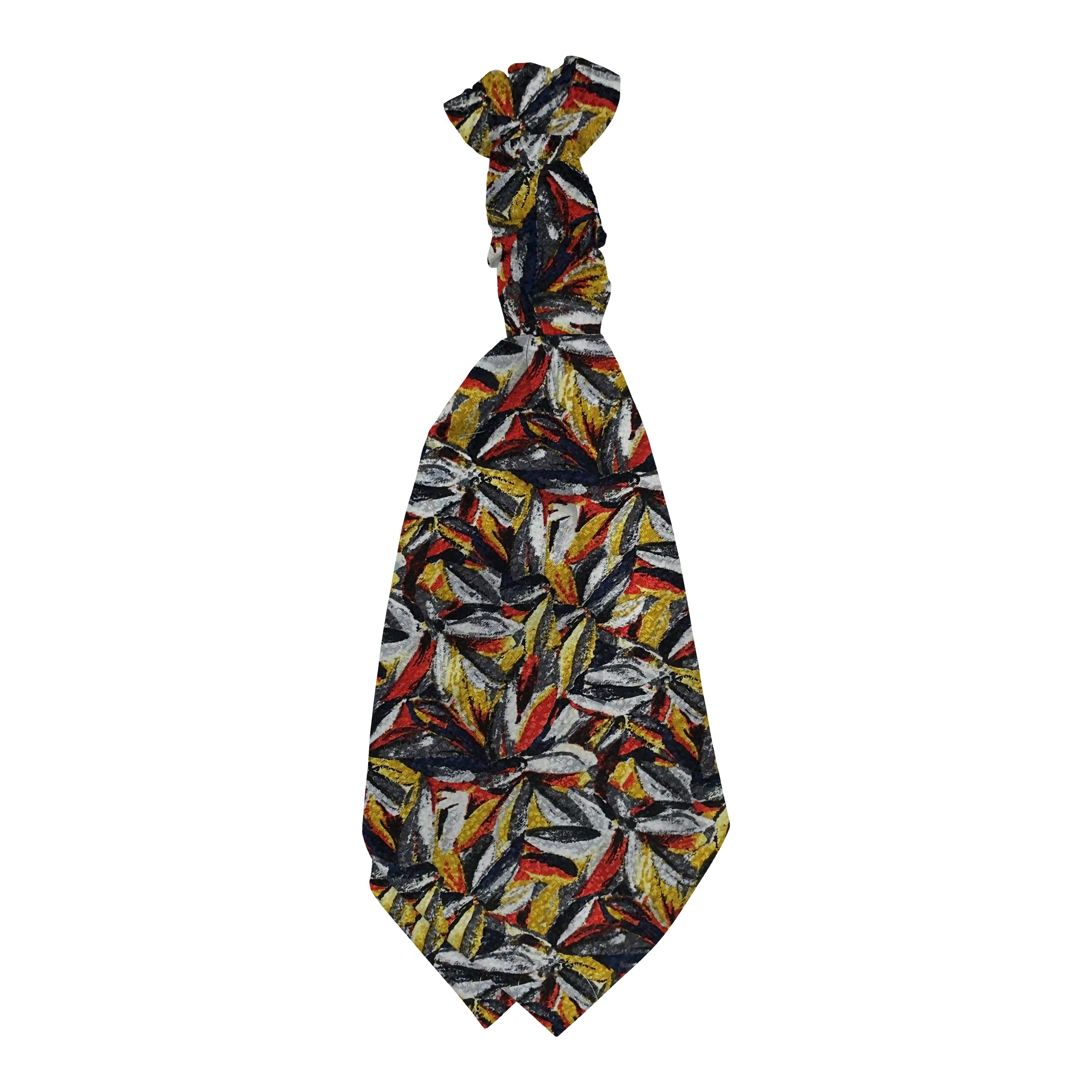 Plastronette mit gebauschtem Knoten aus Seide, Stoff: floral gemustert in grün, lila und ocker (6093)