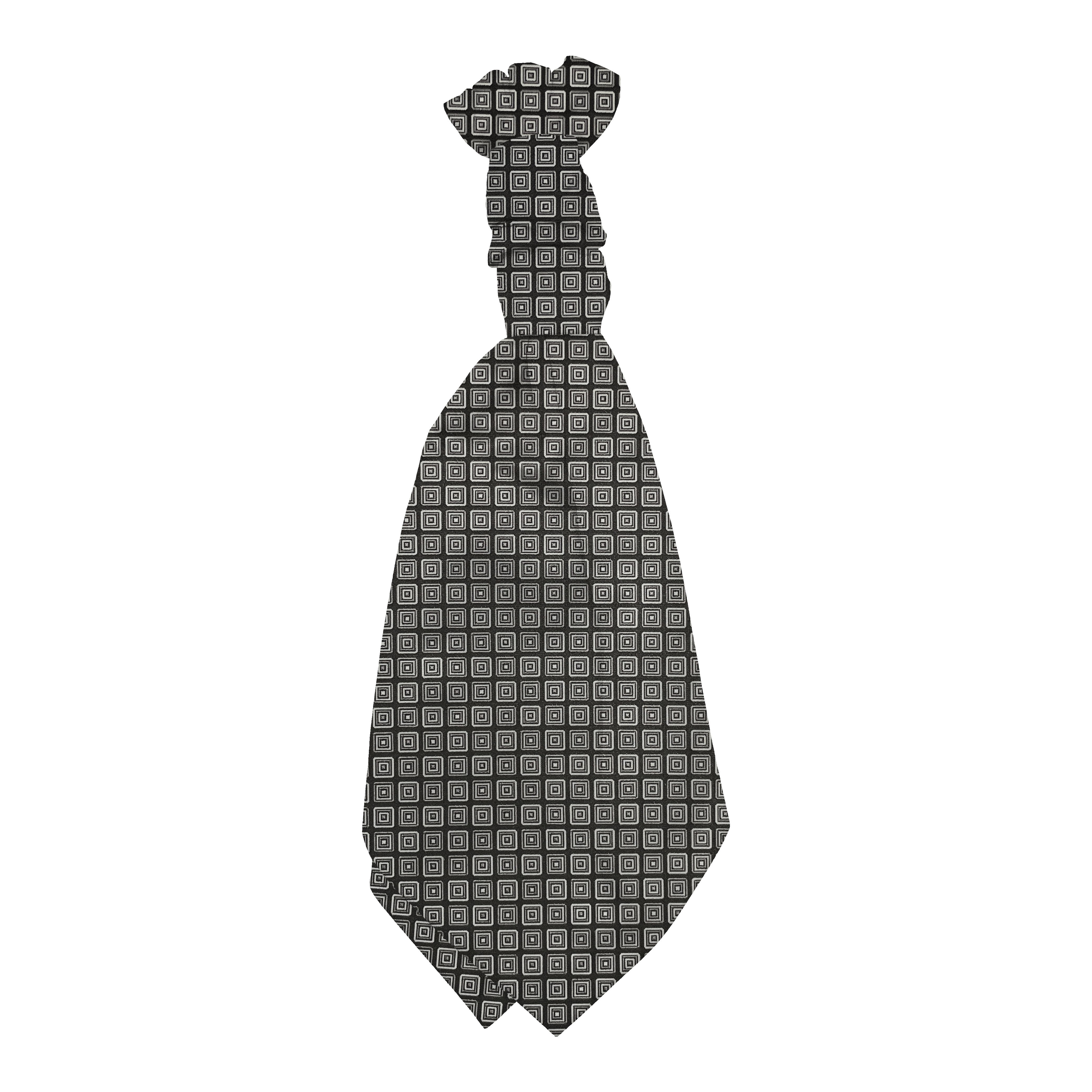 Plastronette mit gebauschtem Knoten aus Seide, Stoff: geometrisch gemustert in Graustufen auf schwarz (7373)