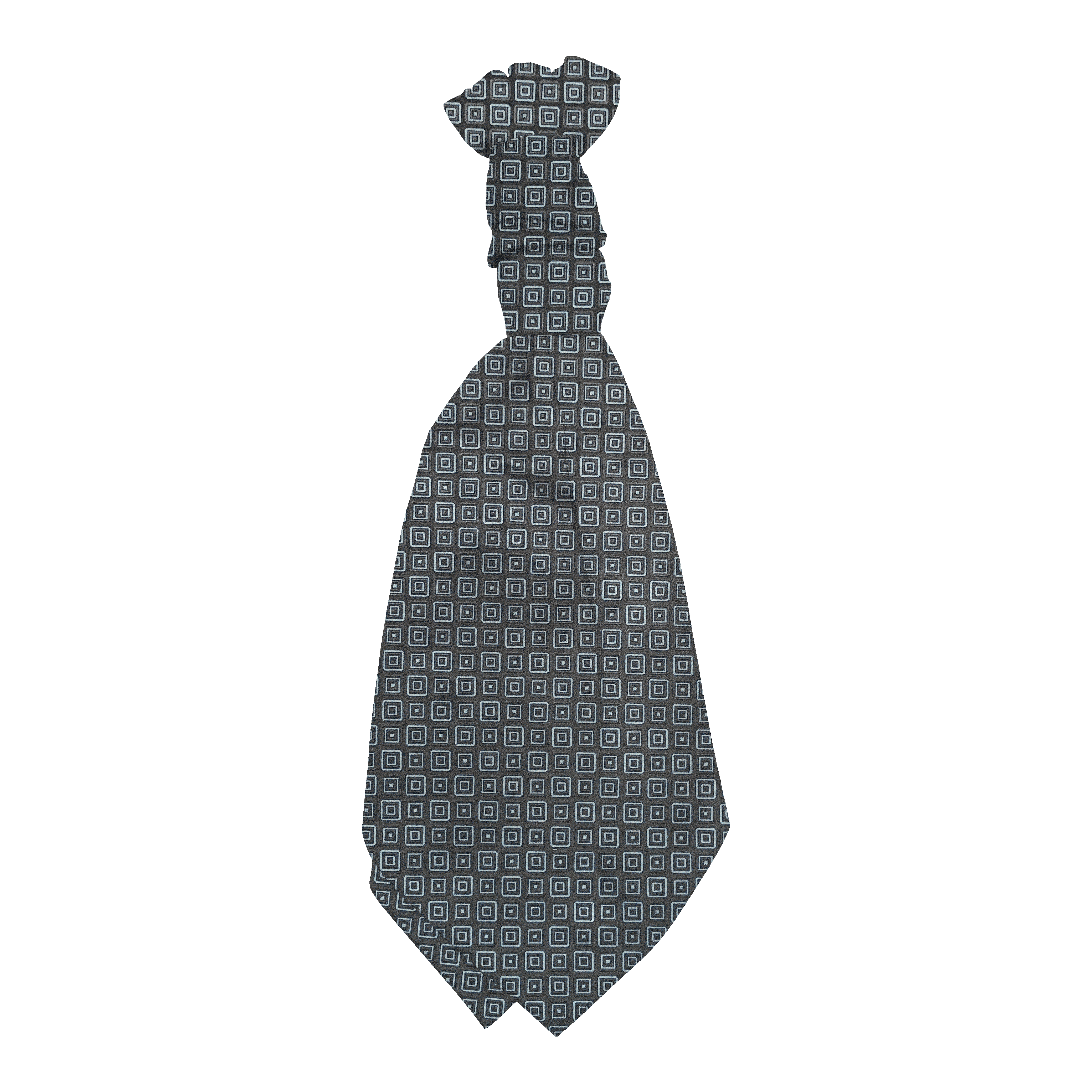 Plastronette mit gebauschtem Knoten aus Seide, Stoff: geometrisch gemustert in königsblau und schwarz auf dunkelblau (7371)