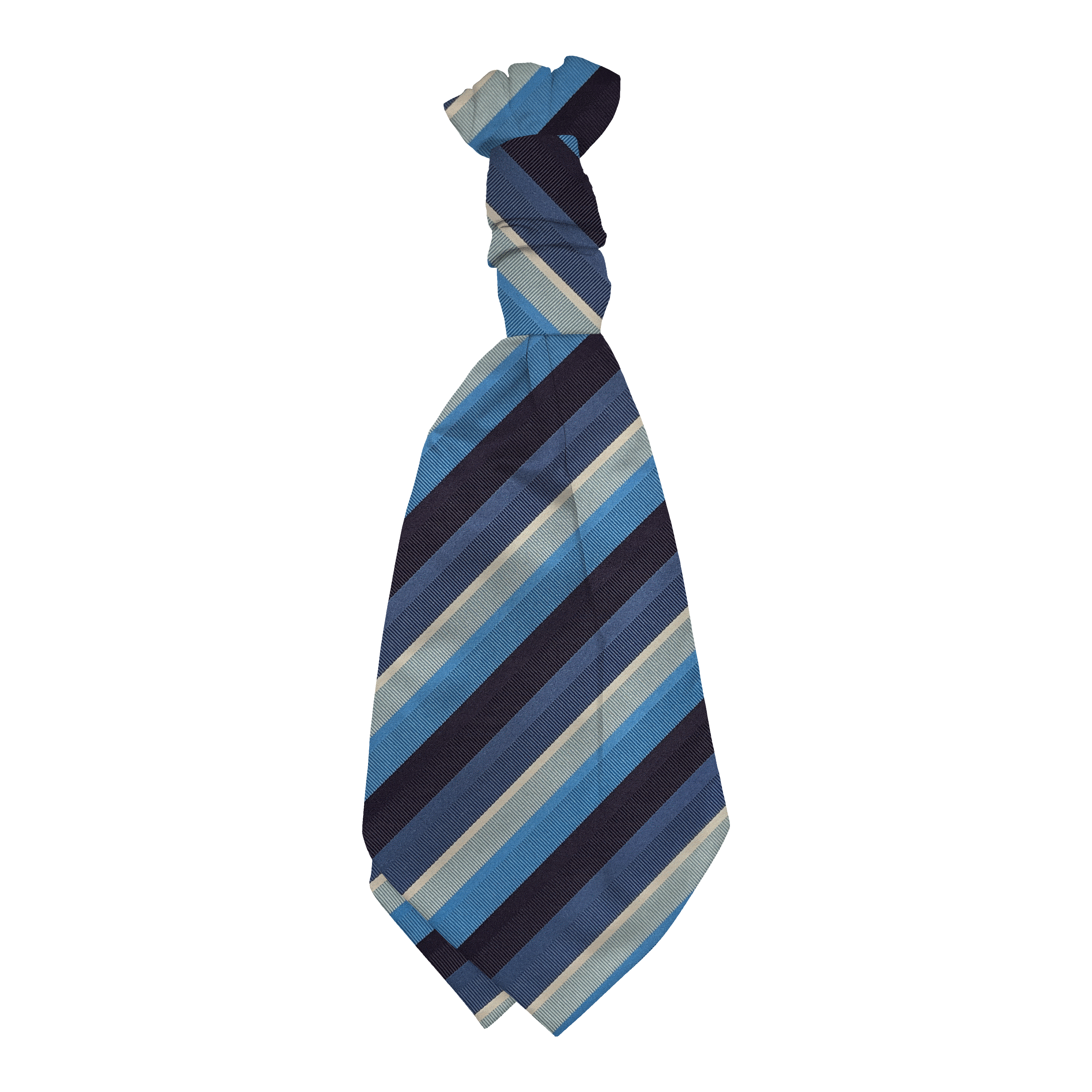 Plastronette mit gebauschtem Knoten aus Seide, Stoff: gestreift in Blaustufen (7998)