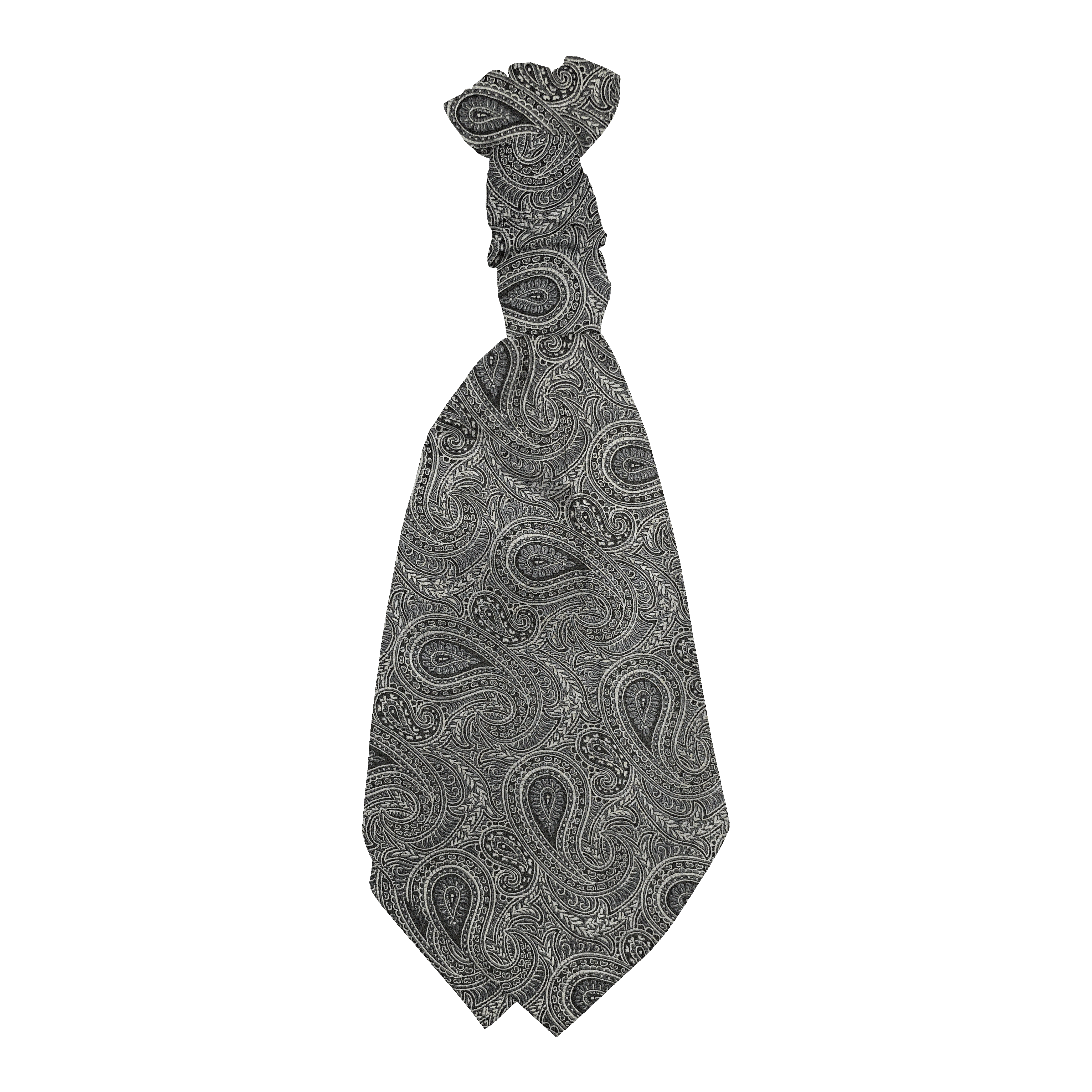 Plastronette mit gebauschtem Knoten aus Seide, Stoff: graues Paisley auf schwarz (7247)
